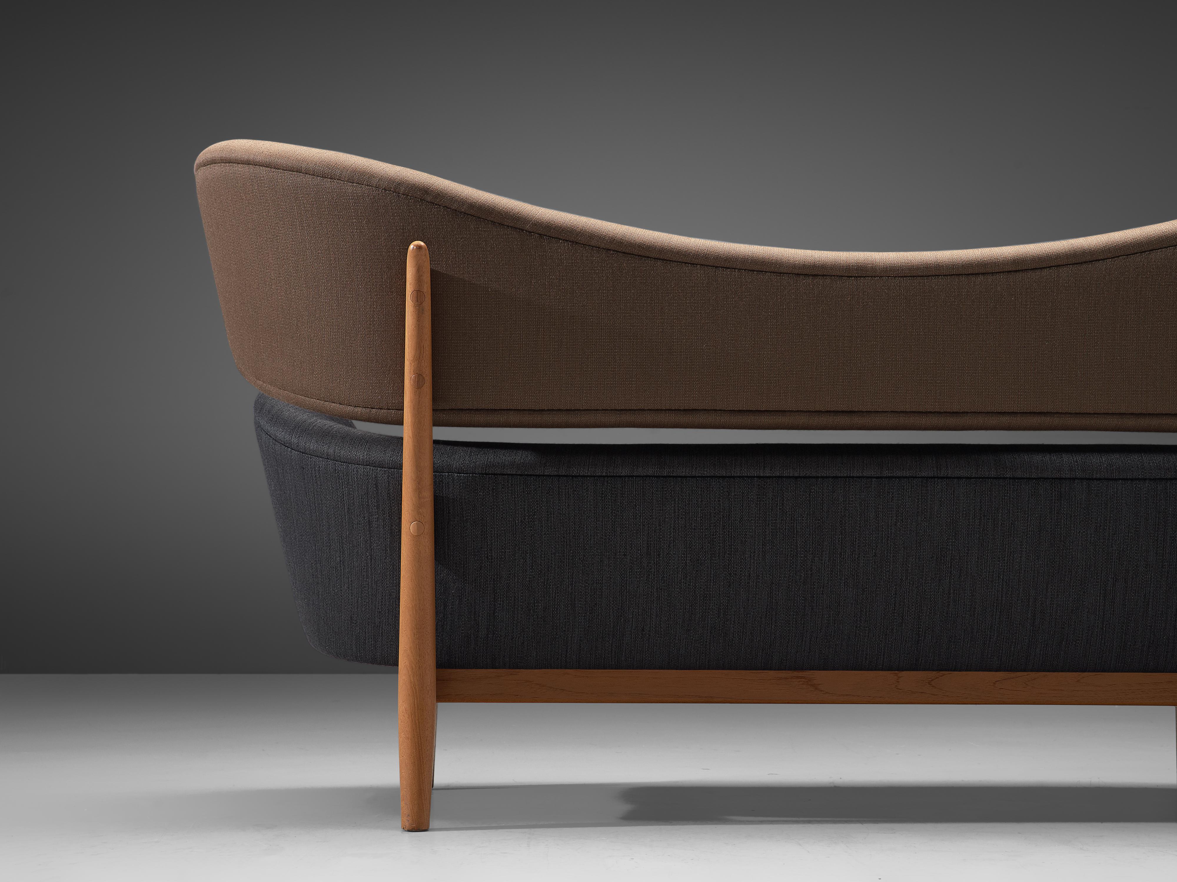 Contemporary Finn Juhl 'Baker' Sofa in Oak and Black/Brown Fabric