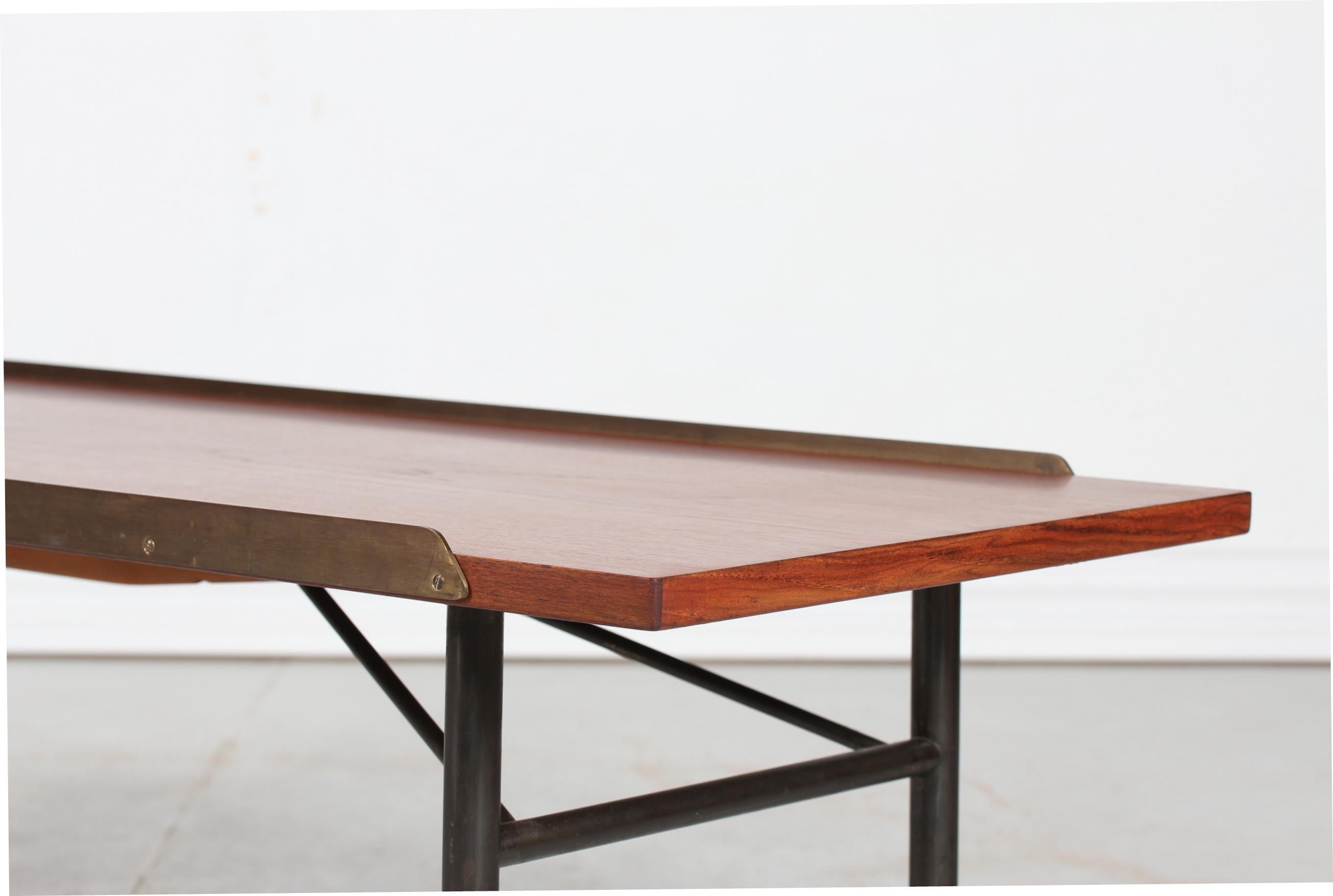 Danish Finn Juhl Bench BO-101 of Teak with Brass Edge by Bovirke, Denmark, 1950s