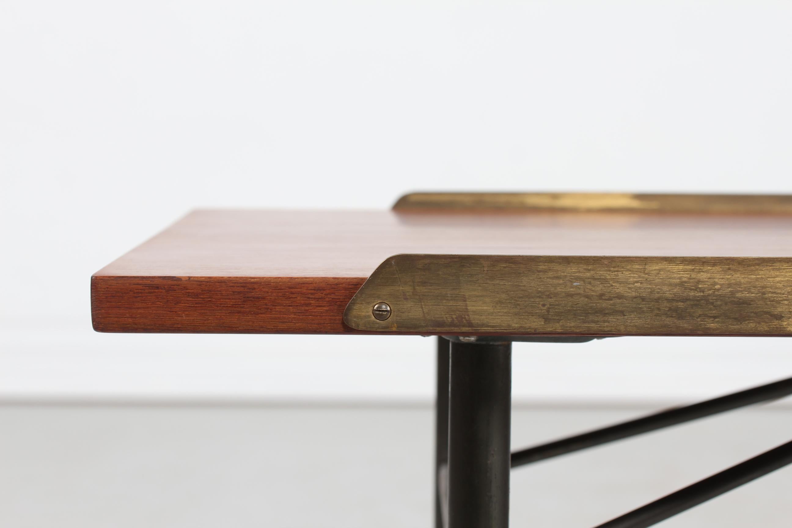 Metal Finn Juhl Bench BO-101 of Teak with Brass Edge by Bovirke, Denmark, 1950s