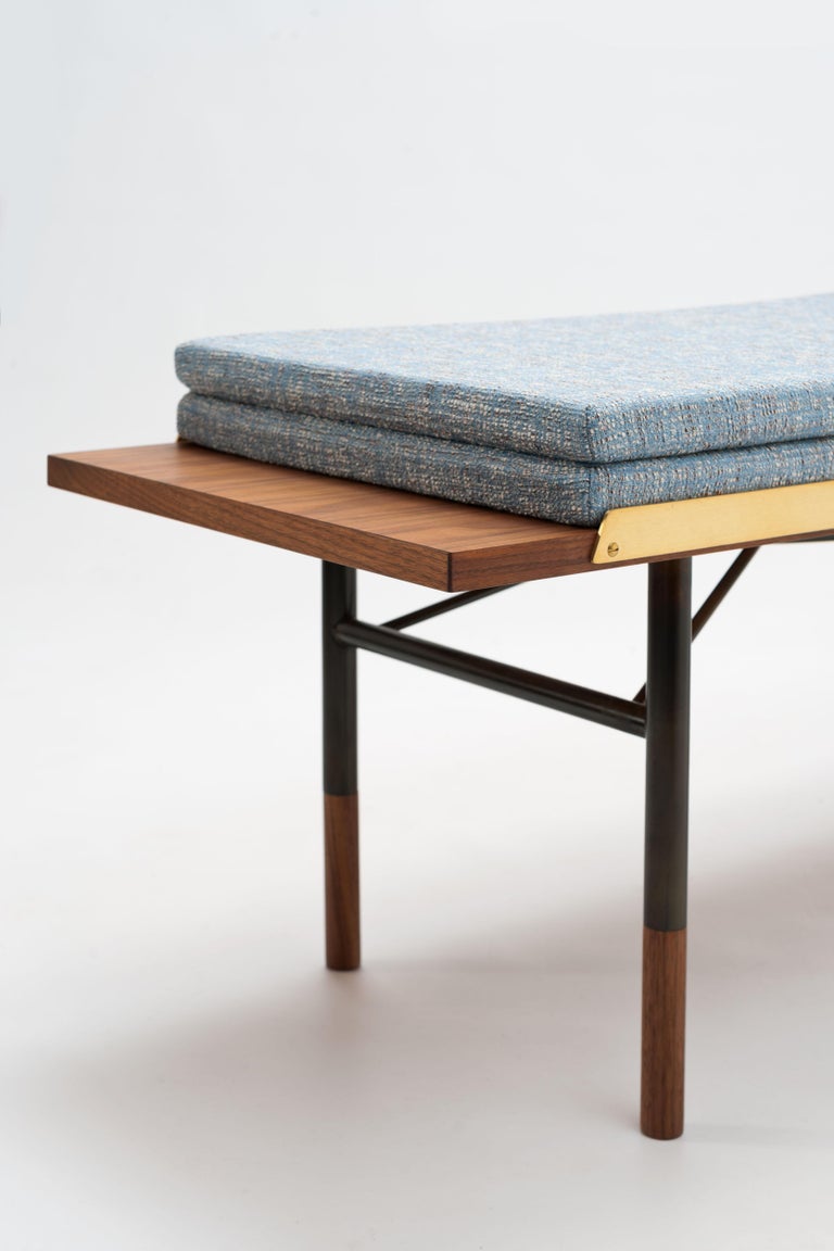 Finn Juhl Bench, Table, Walnut and Brass with Raf Simons Upholstery at