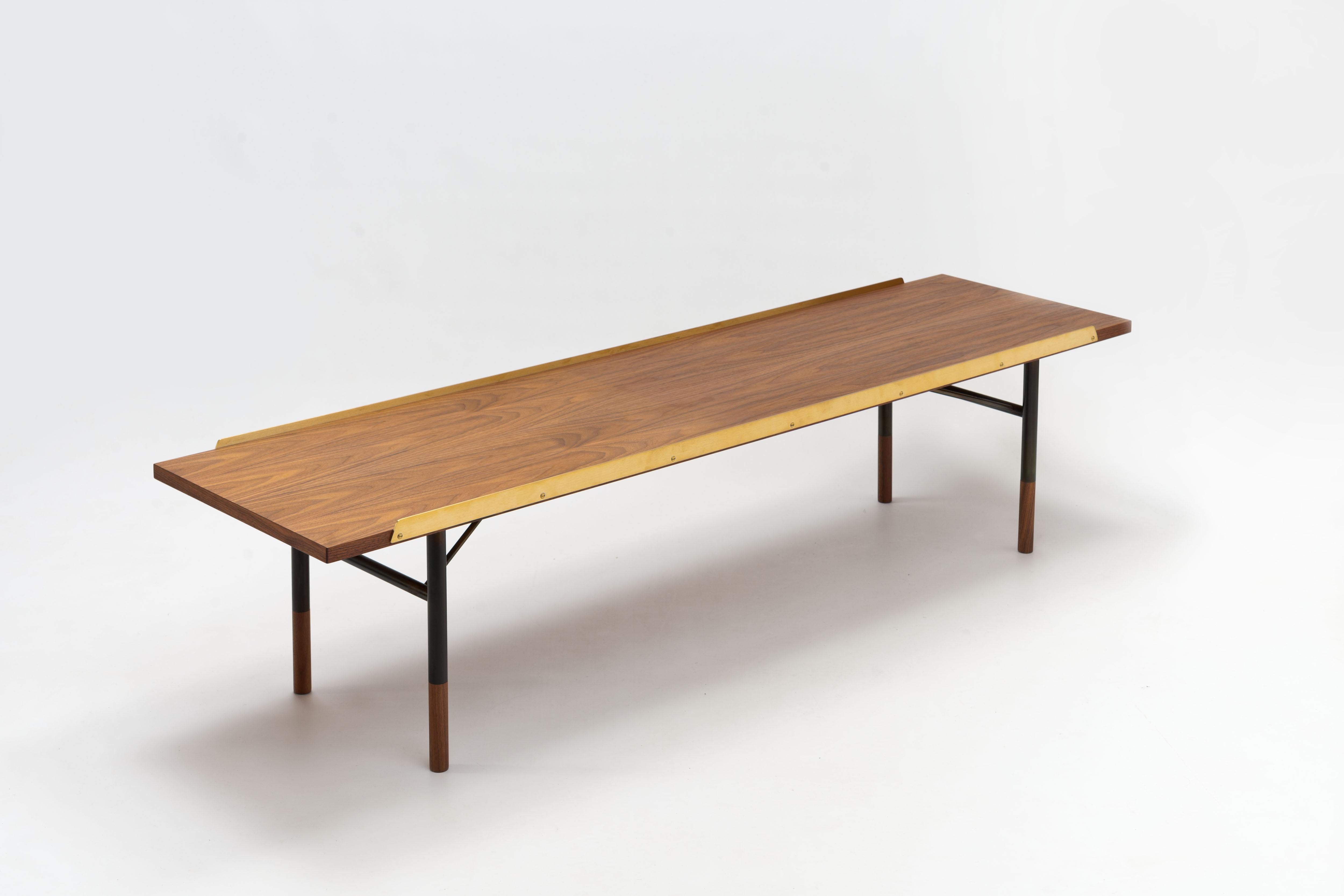 Finn Juhl Bench, Table, Walnut & Brass with Raf Simons Upholstery In Excellent Condition In Utrecht, NL