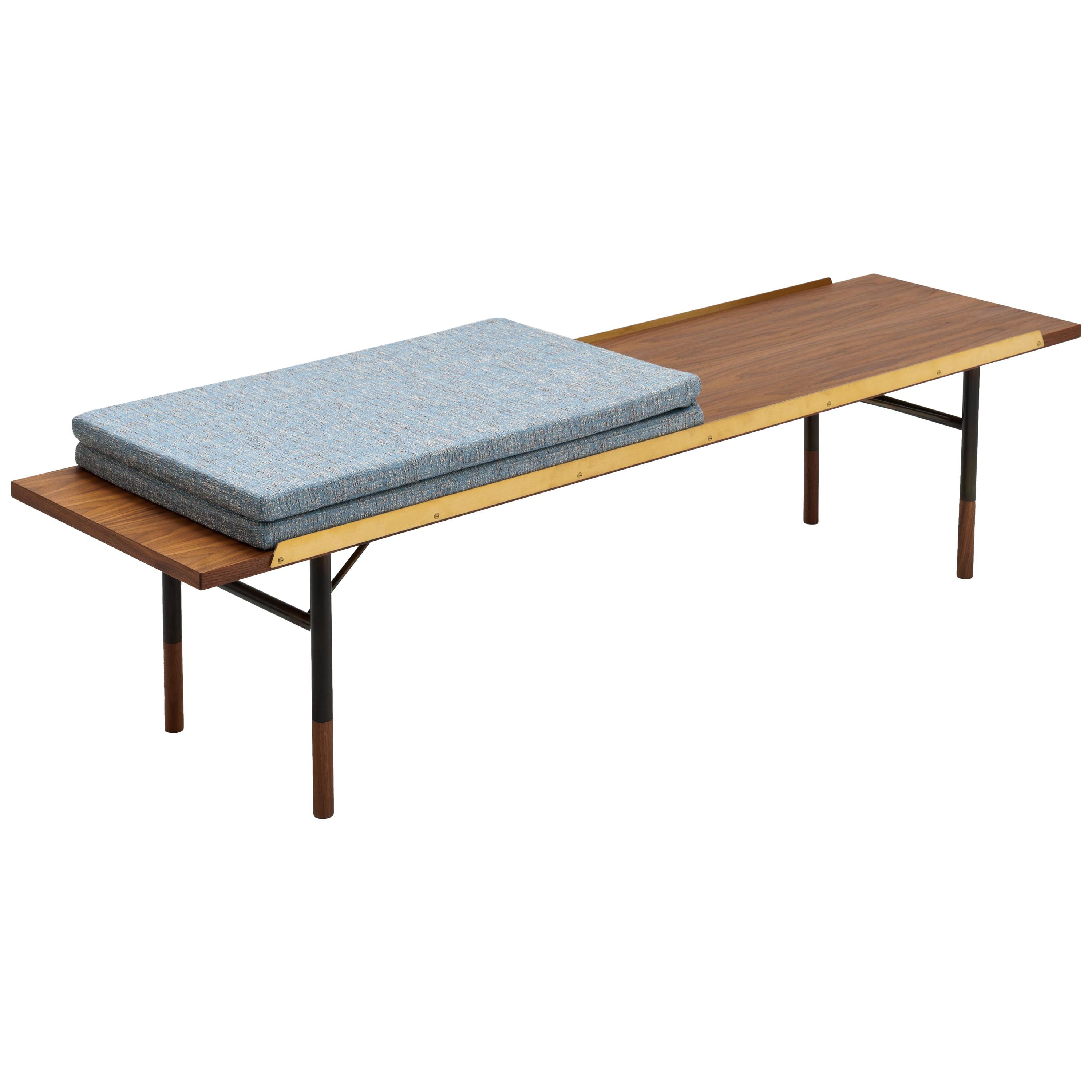 Finn Juhl Bench, Table, Walnut and Brass with Raf Simons Upholstery at