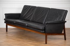 Finn Juhl Black Leather and Rosewood Sofa, Model No 218 "Jupiter"