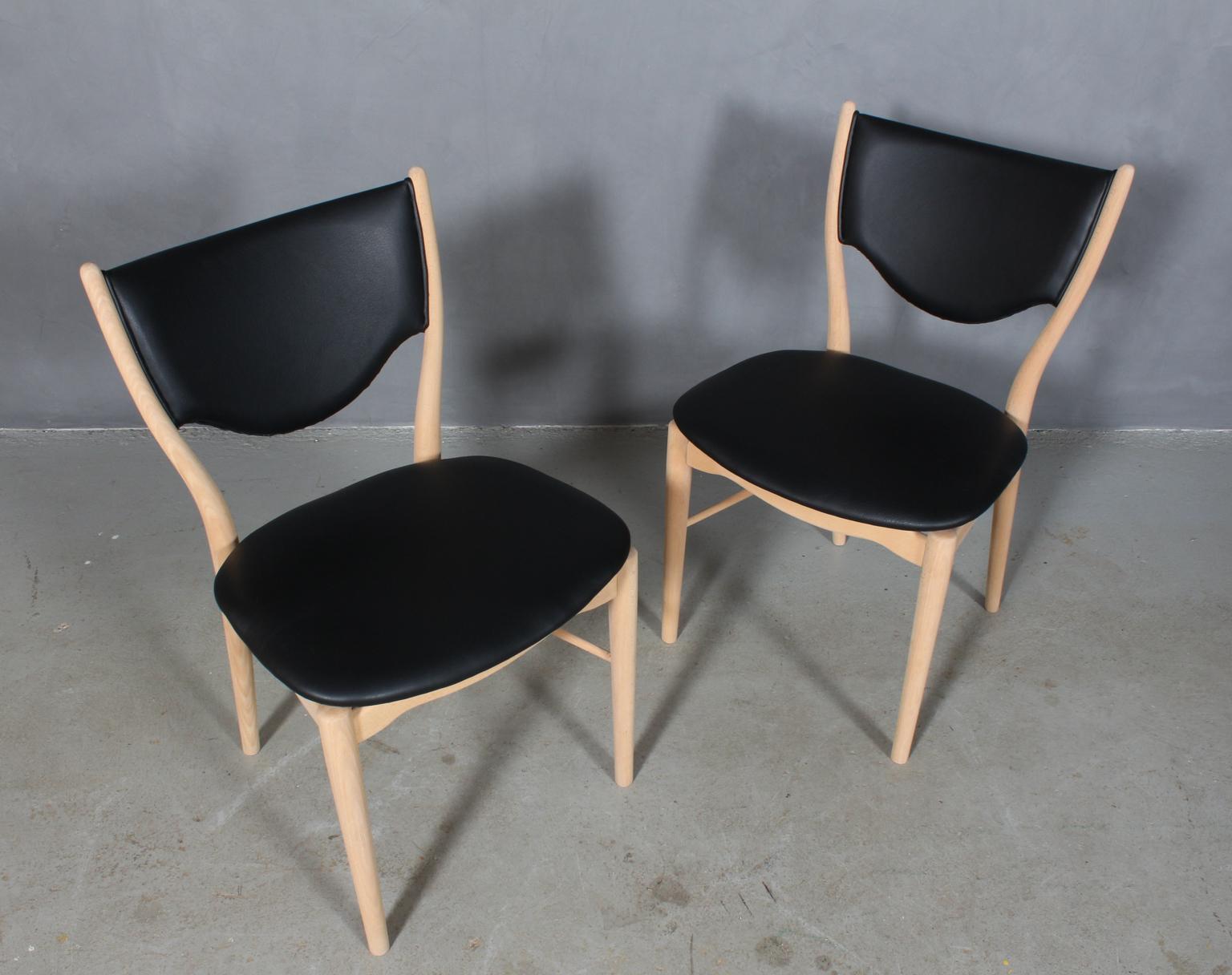 Finn Juhl BO 63 chair, designed in 1949 and manufactured by Bovirke, Denmark. Beech wood with seat and back new upholstered in black aniline leather. This model was also manufactured by Niels Vodder at a later date and was called the NV 64.