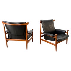 Finn Juhl Bwana chairs in teak and leather France & Son 1960s