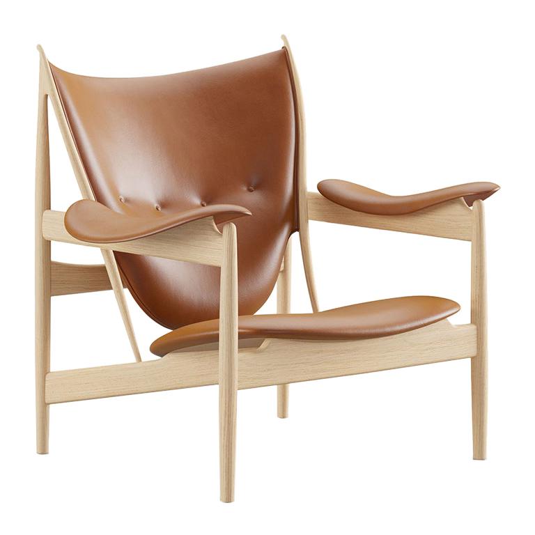 Finn Juhl Sillón Chieftain de madera y cuero negro de estilo moderno