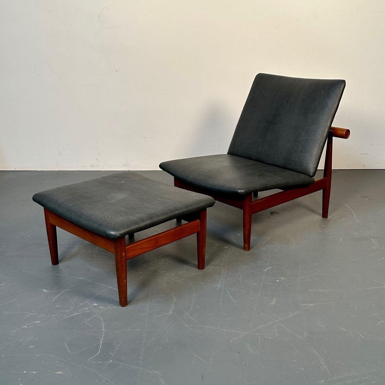 Fauteuil de salon et repose-pieds danois moderne du milieu du siècle dernier de Finn Juhl, Daverkosen en vente 1