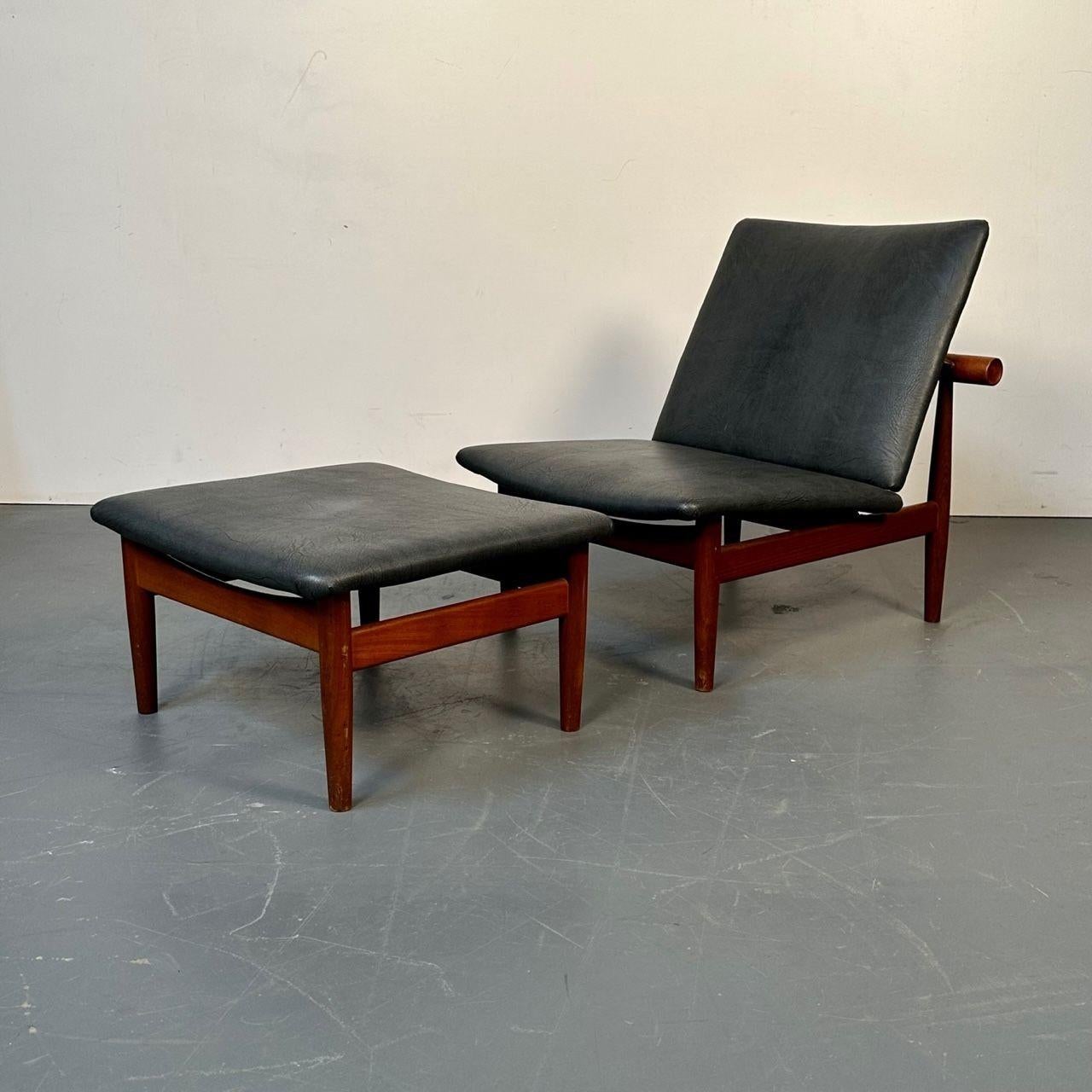 Fauteuil de salon et repose-pieds danois moderne du milieu du siècle dernier de Finn Juhl, Daverkosen en vente 2