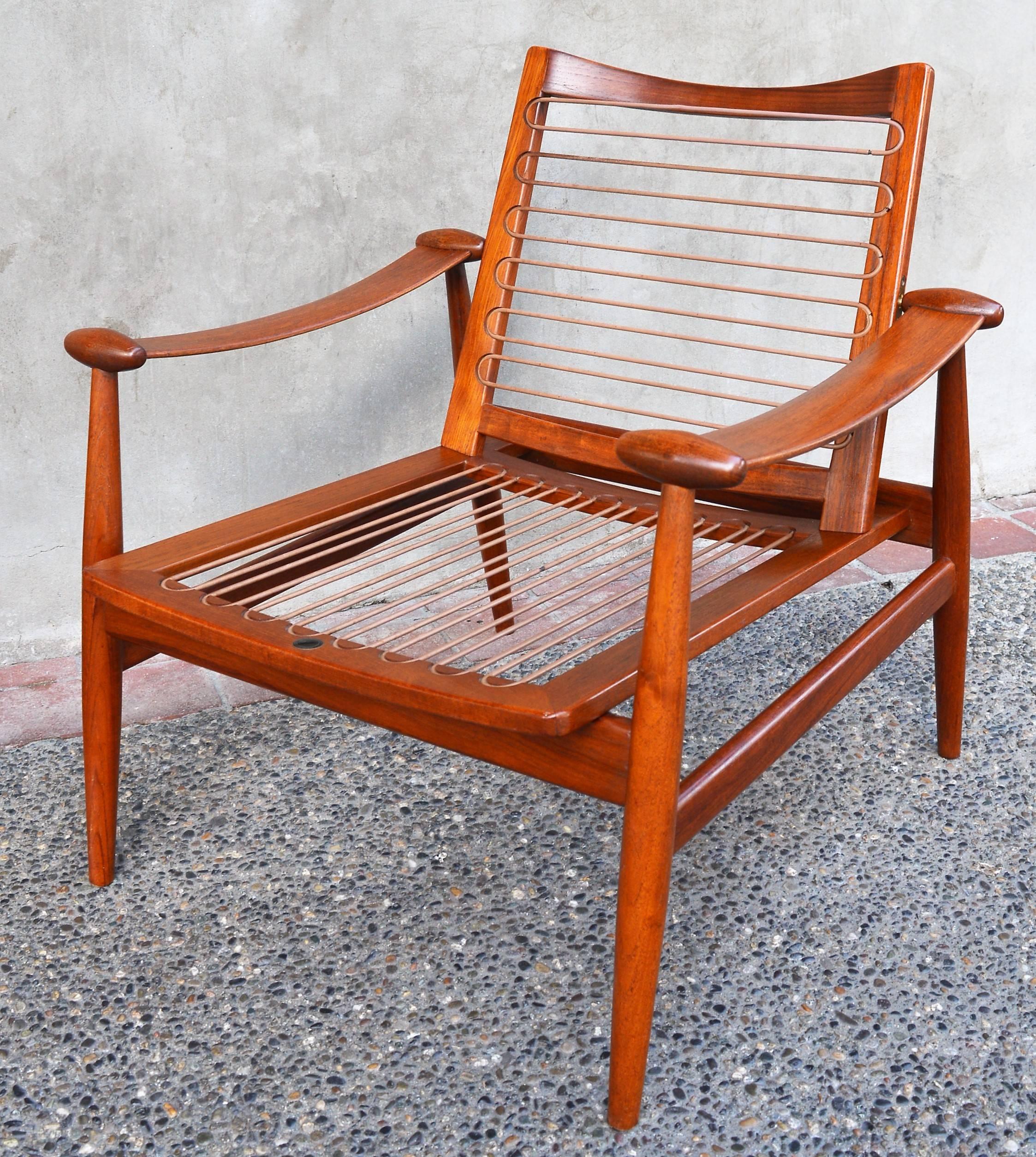 Finn Juhl Danish Modern Teak Restored Spade Lounge Chair, Charcoal Wool 4
