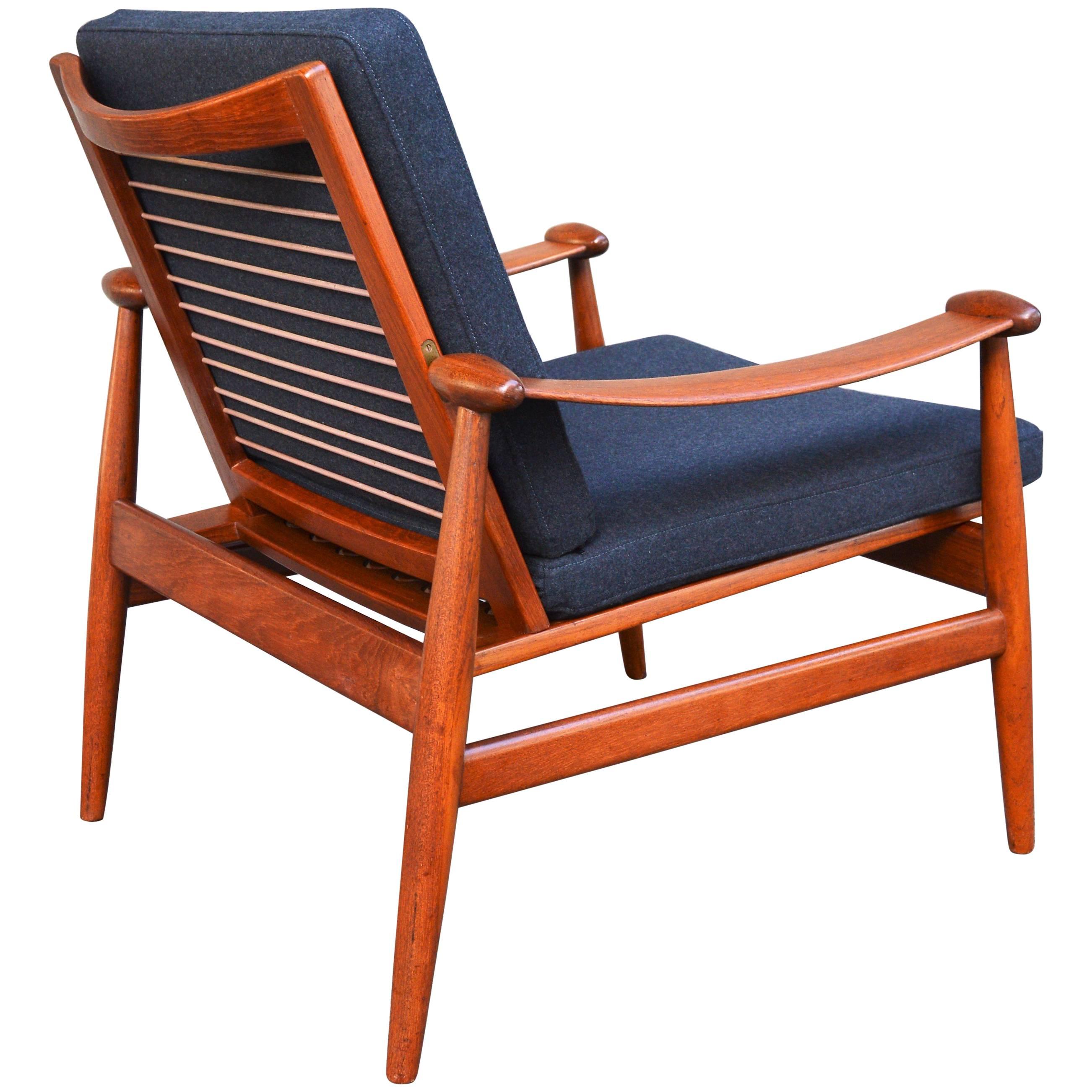 Finn Juhl Danish Modern Teak Restored Spade Lounge Chair, Charcoal Wool
