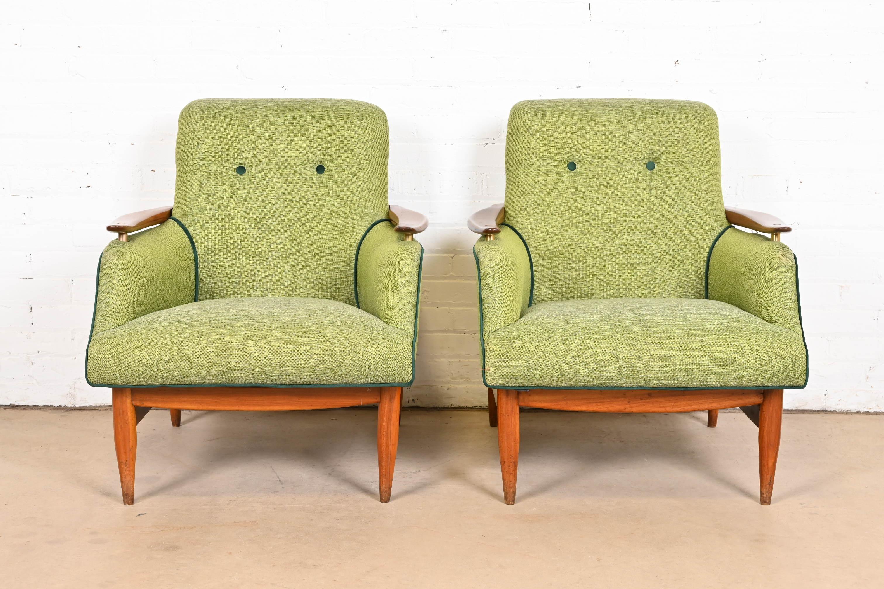 Scandinavian Modern Finn Juhl Danish Modern Upholstered Teak Lounge Chairs, Pair For Sale