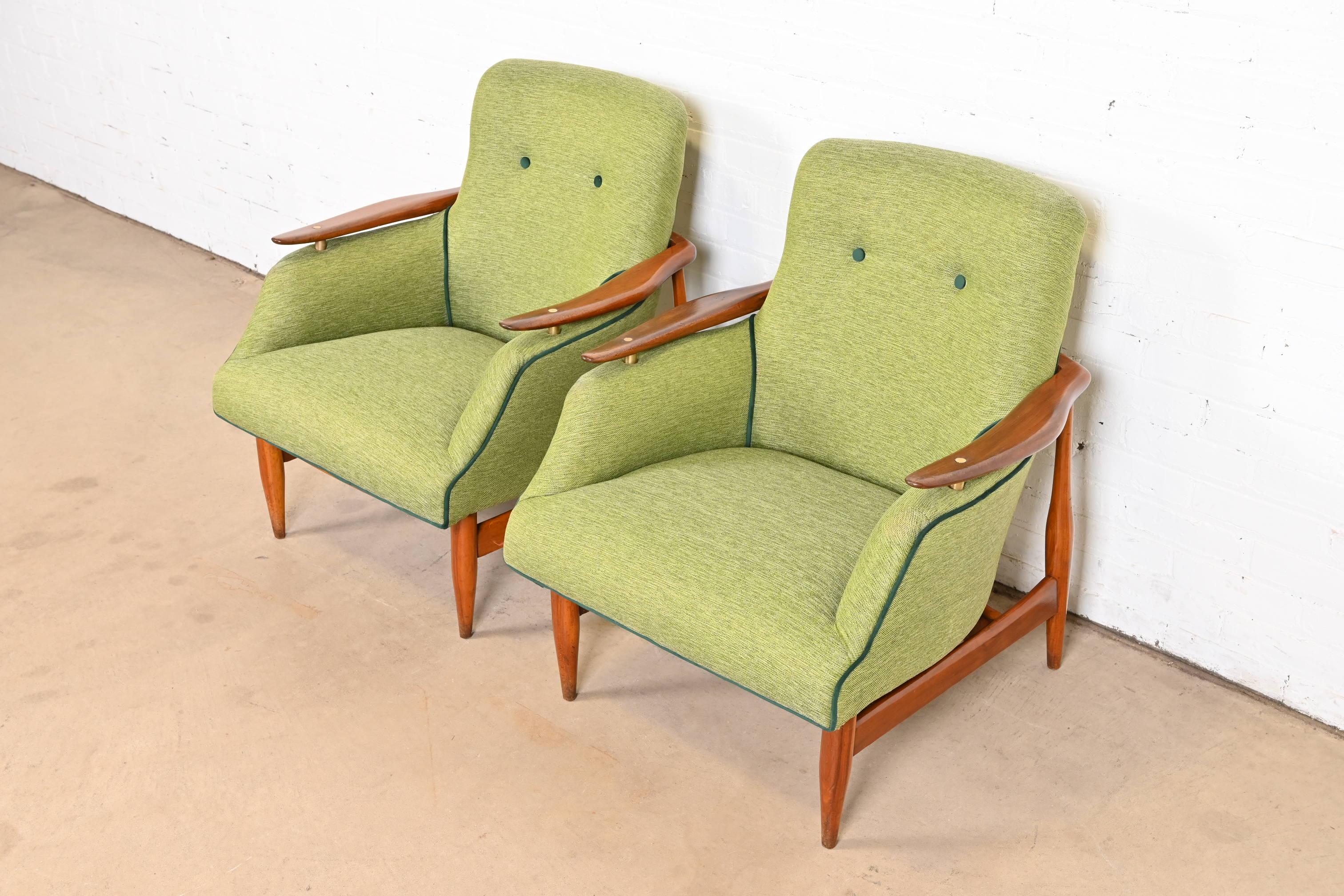 Finn Juhl Danish Modern Upholstered Teak Lounge Chairs, Pair In Good Condition For Sale In South Bend, IN