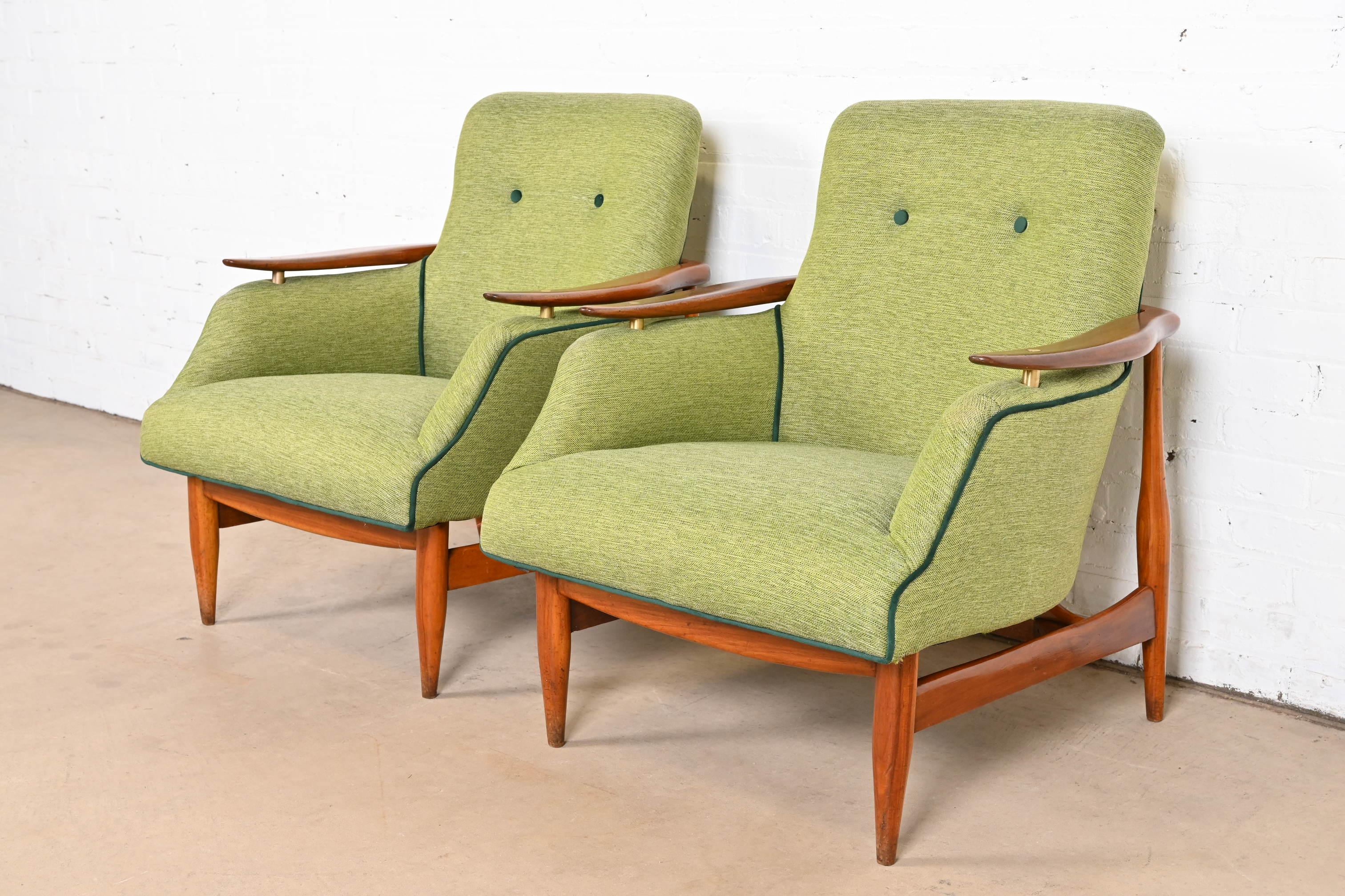 Mid-20th Century Finn Juhl Danish Modern Upholstered Teak Lounge Chairs, Pair For Sale
