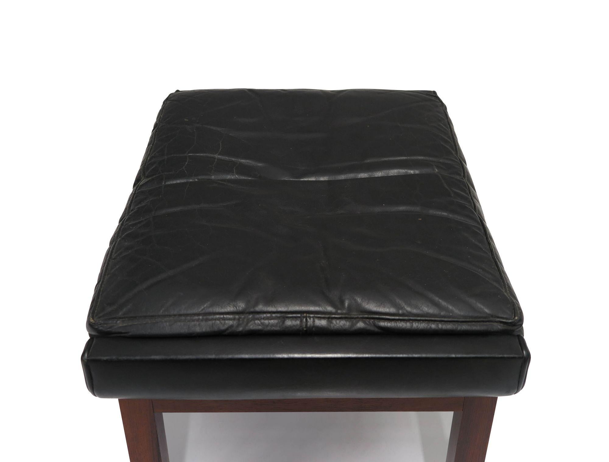 Oiled Finn Juhl Danish Rosewood Black Leather Ottoman Stool