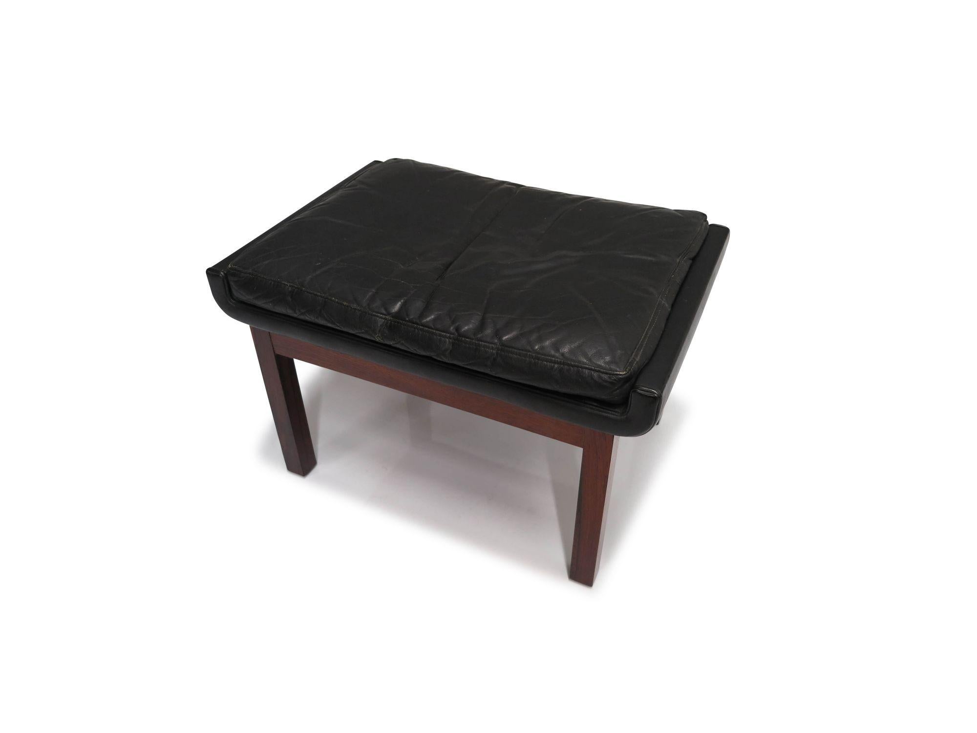 20th Century Finn Juhl Danish Rosewood Black Leather Ottoman Stool