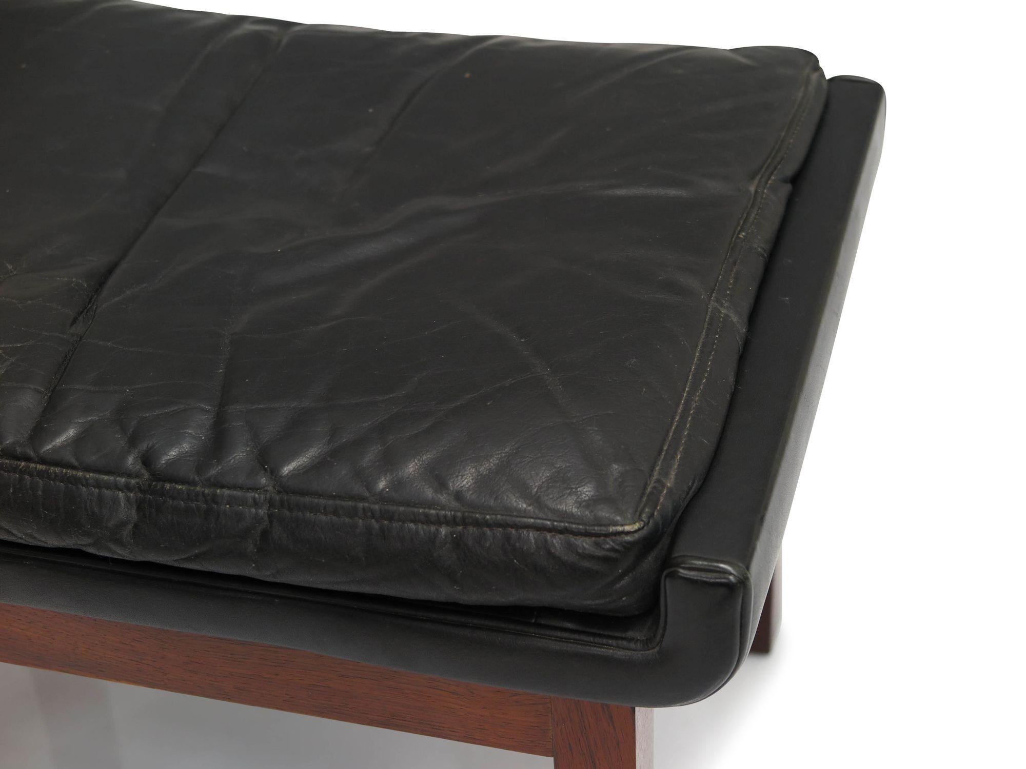 Finn Juhl Danish Rosewood Black Leather Ottoman Stool 1