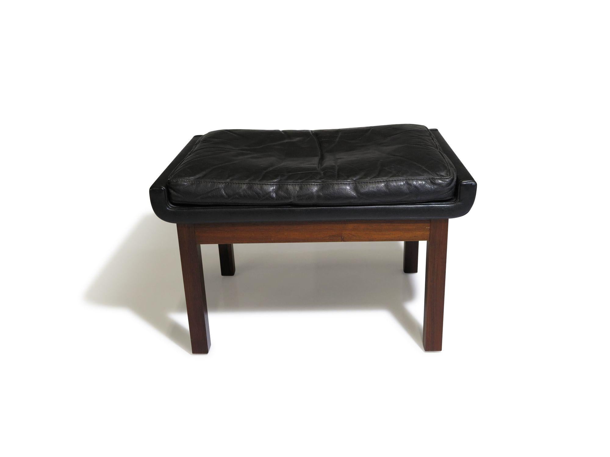 Finn Juhl Danish Rosewood Black Leather Ottoman Stool 2