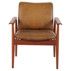 Finn Juhl Diplomat Armchair in Teak & Patinated Leather for France & Søn, 1960s