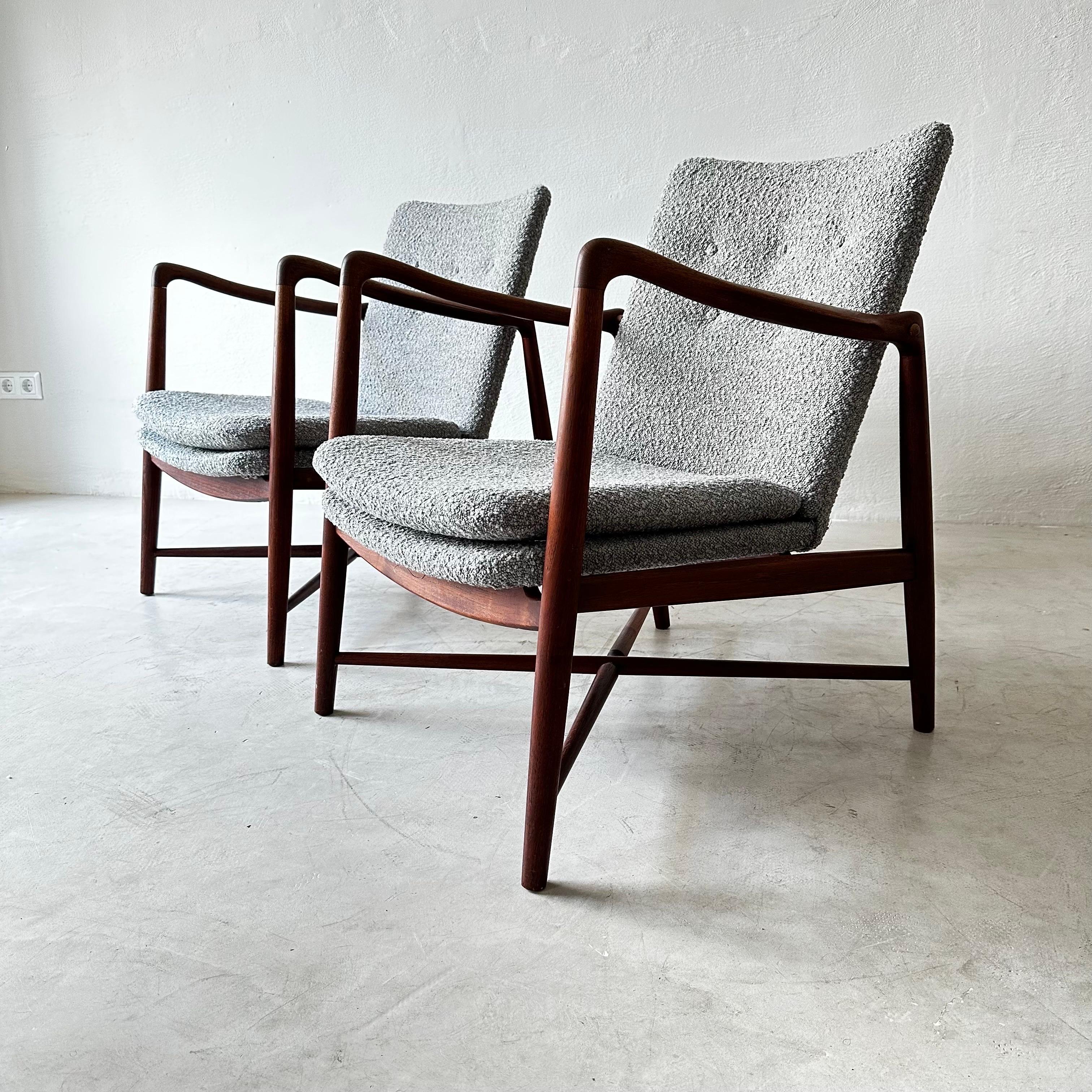 Scandinavian Modern Finn Juhl Easy Chairs Model BO59 by Bovirke in Denmark For Sale