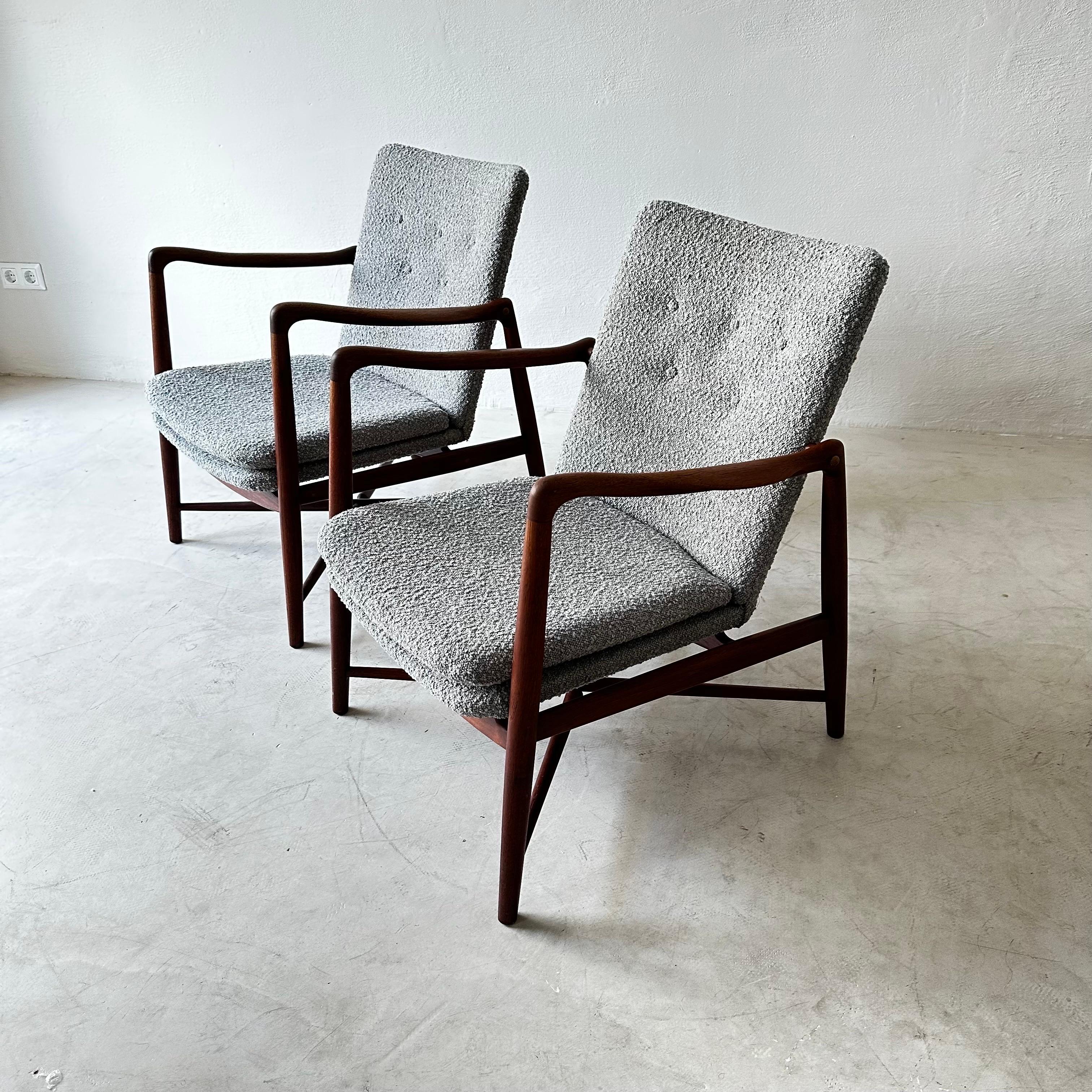 Danish Finn Juhl Easy Chairs Model BO59 by Bovirke in Denmark For Sale