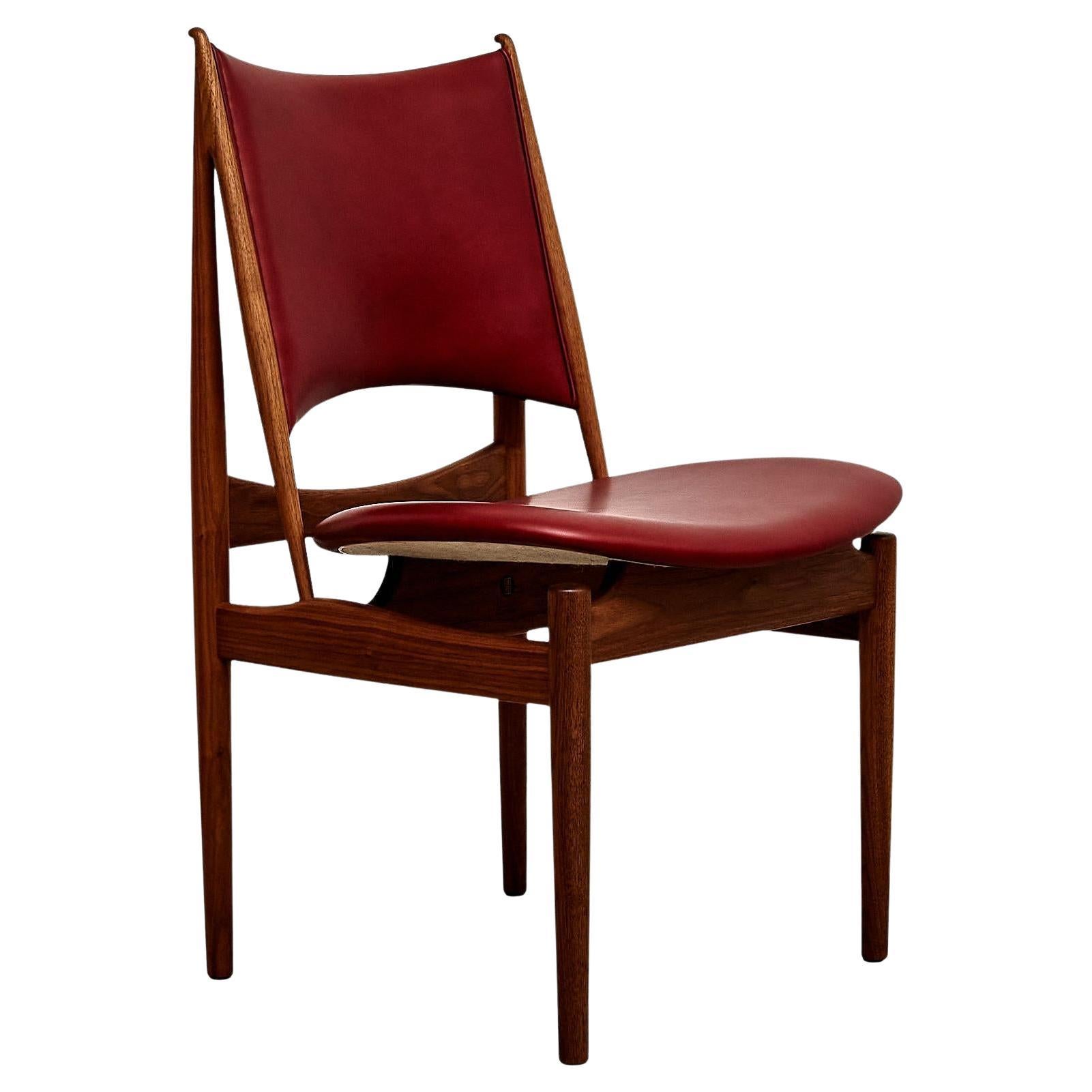 Finn Juhl Egyptian Chair in Walnut Wood and Dark Red Leather Available Now