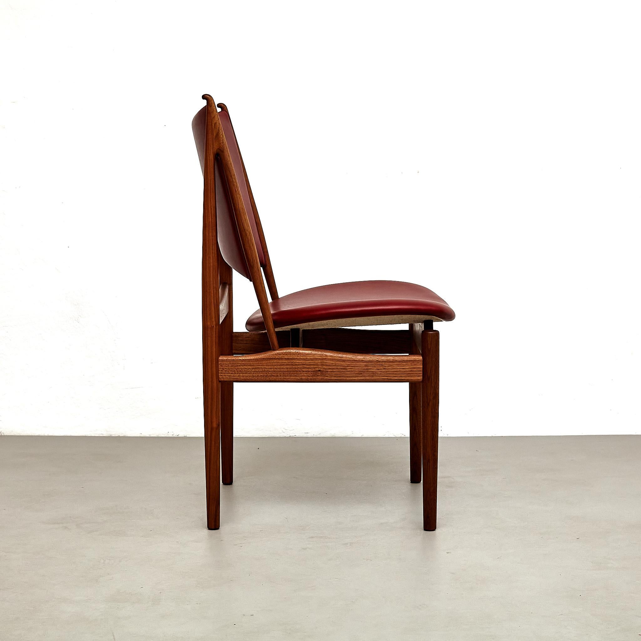 Chaise égyptienne Finn Juhls en Wood Wood et cuir rouge foncé en vente 3