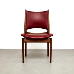 Finn Juhl Egyptian Chair in Walnut Wood and Dark Red Leather