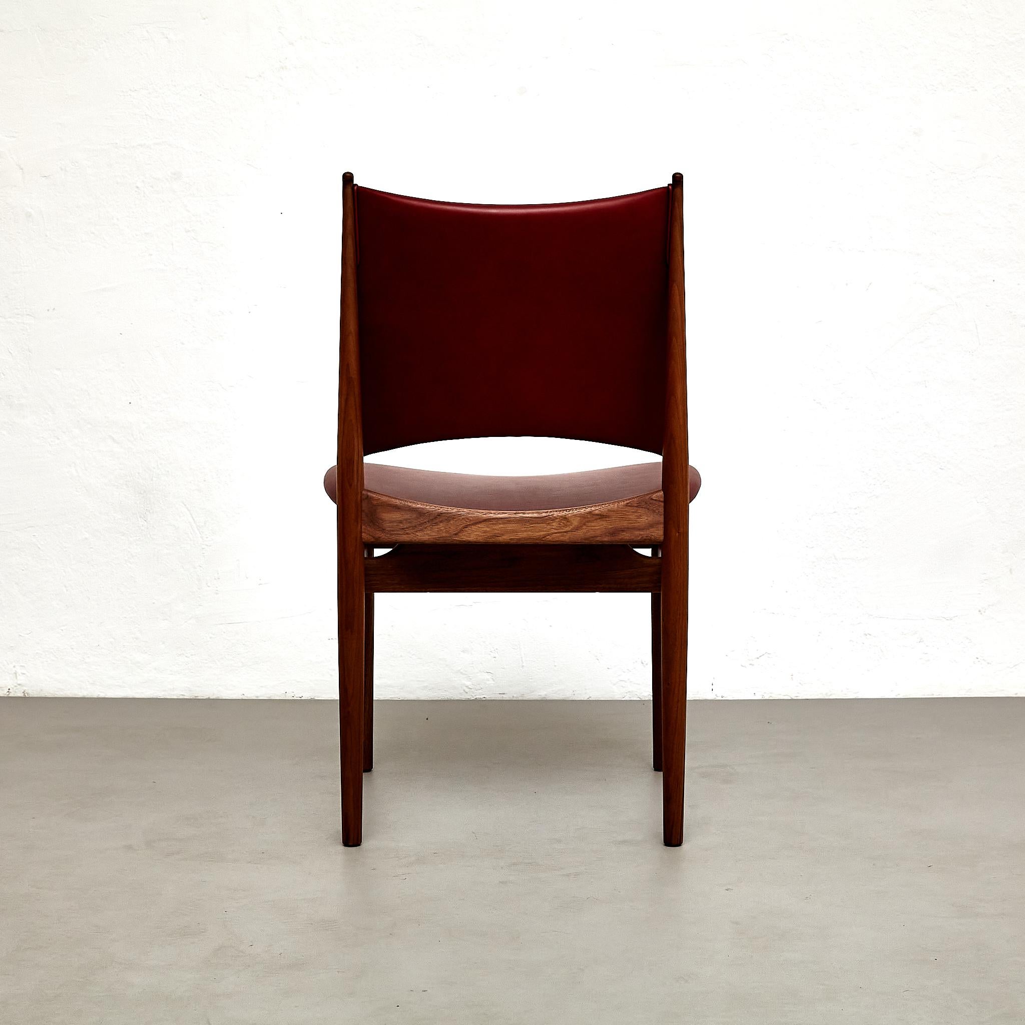 Chaise égyptienne Finn Juhls en Wood Wood et cuir rouge foncé en vente 1