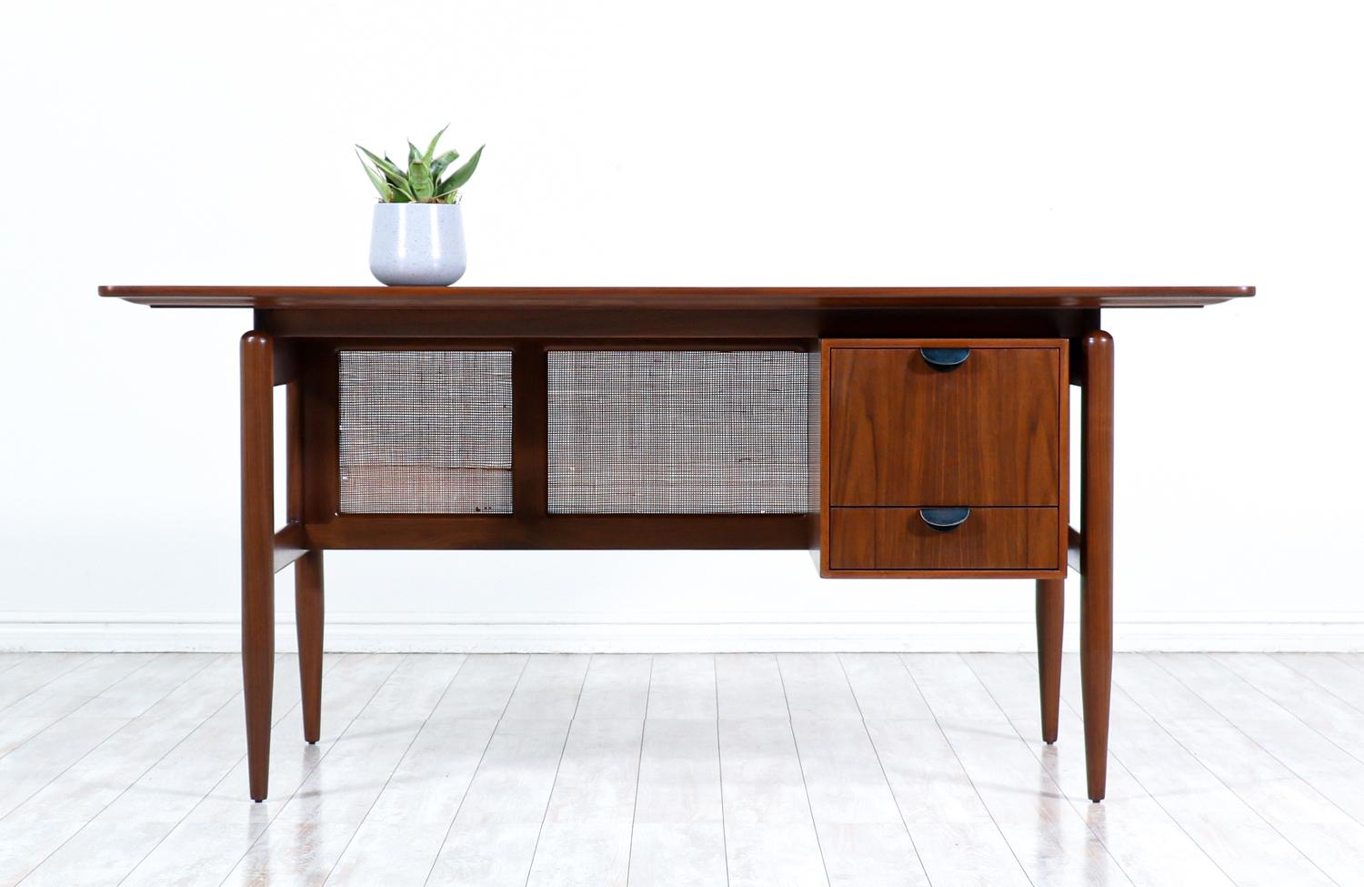 American Finn Juhl Executive Walnut Desk with Original Caning for Baker Furniture