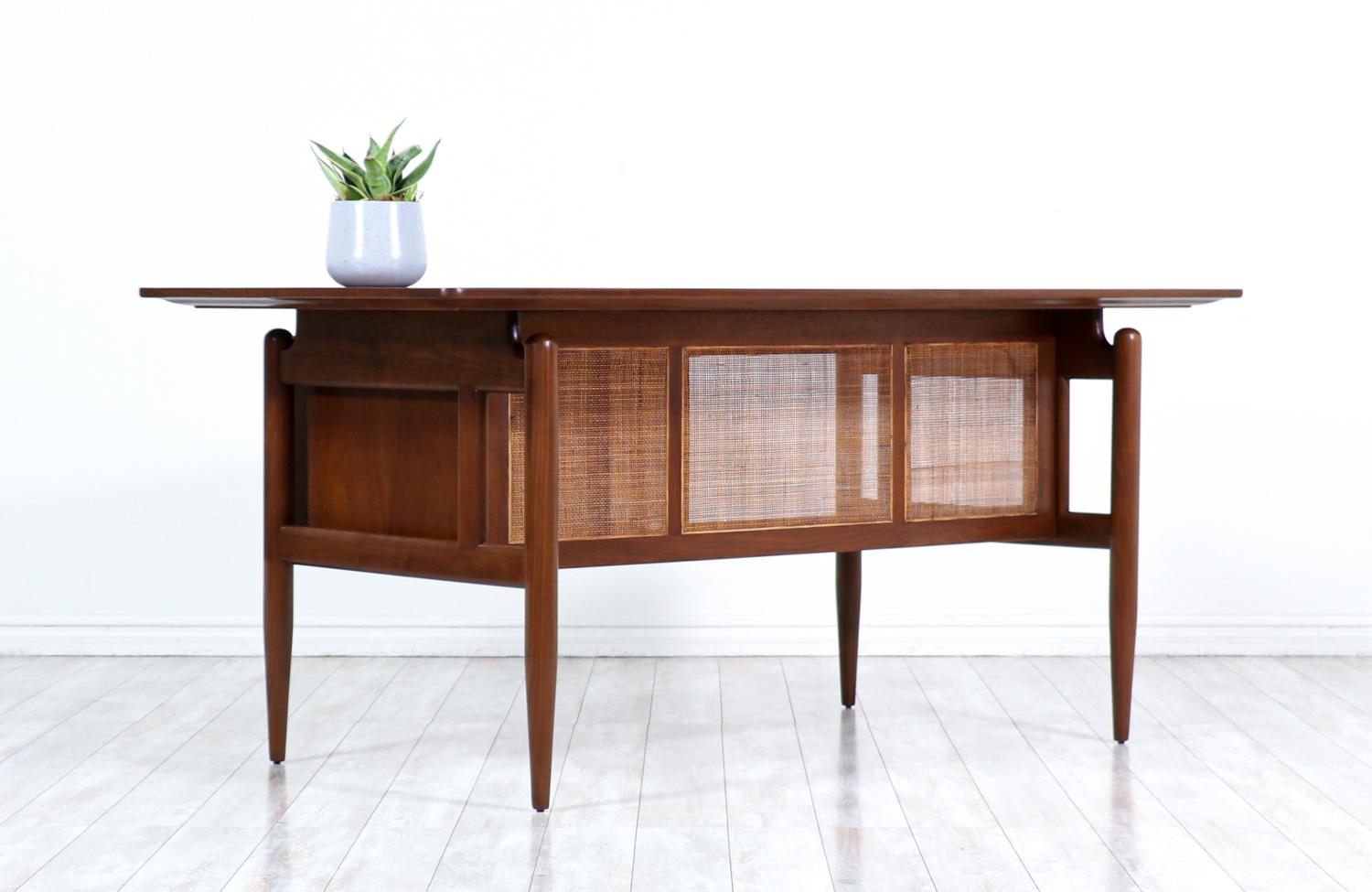 Mid-20th Century Finn Juhl Executive Walnut Desk with Original Caning for Baker Furniture