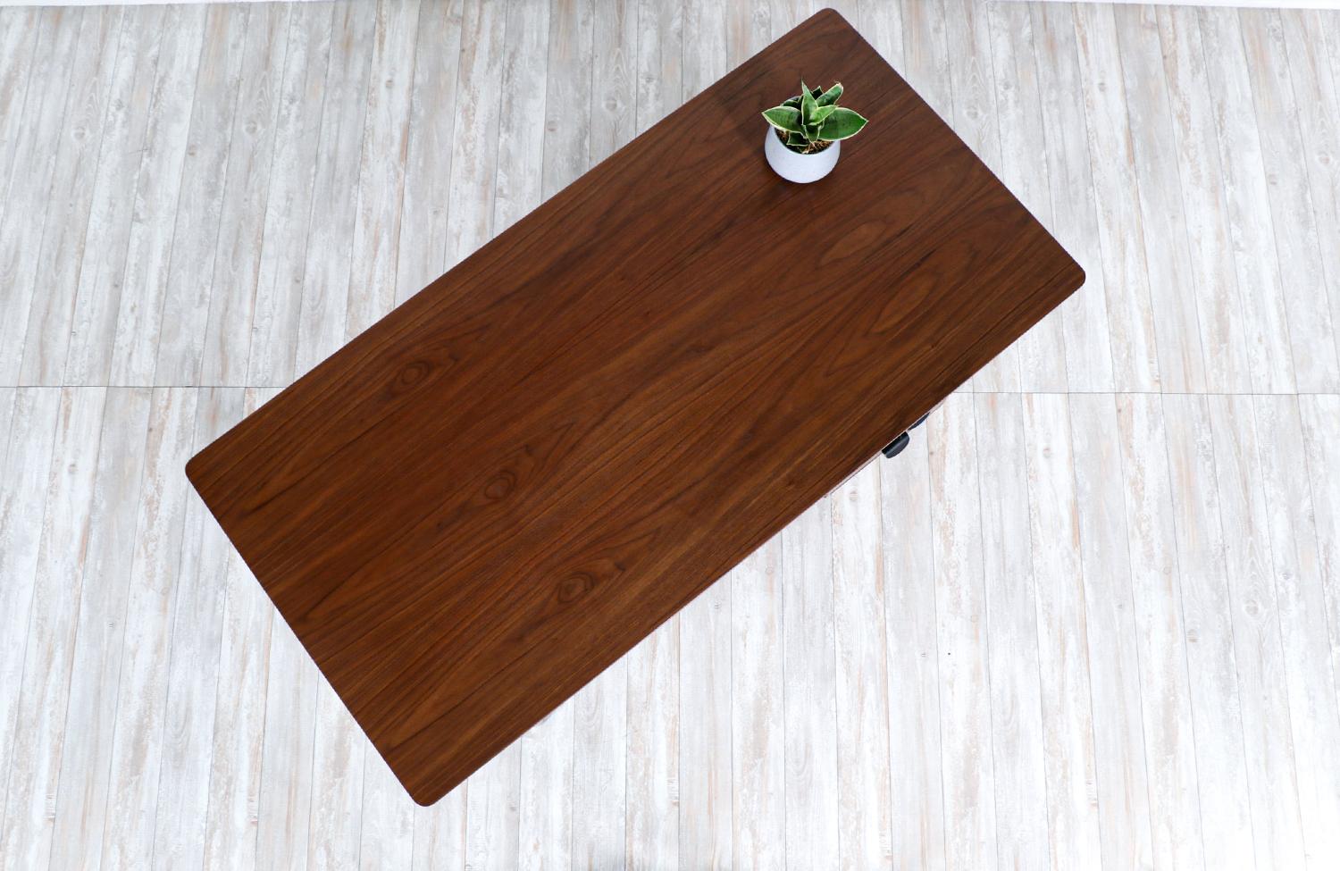 Metal Finn Juhl Executive Walnut Desk with Original Caning for Baker Furniture