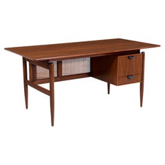 Finn Juhl Executive Walnut Desk with Original Caning for Baker Furniture