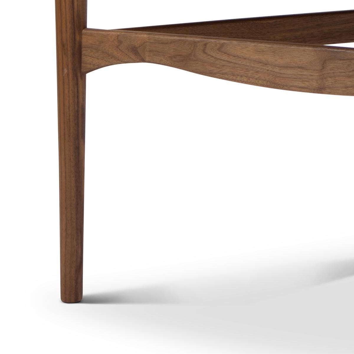 Contemporary Finn Juhl Scandinavian Modern Eye Side Table, Wood and White High Gloss Laminate