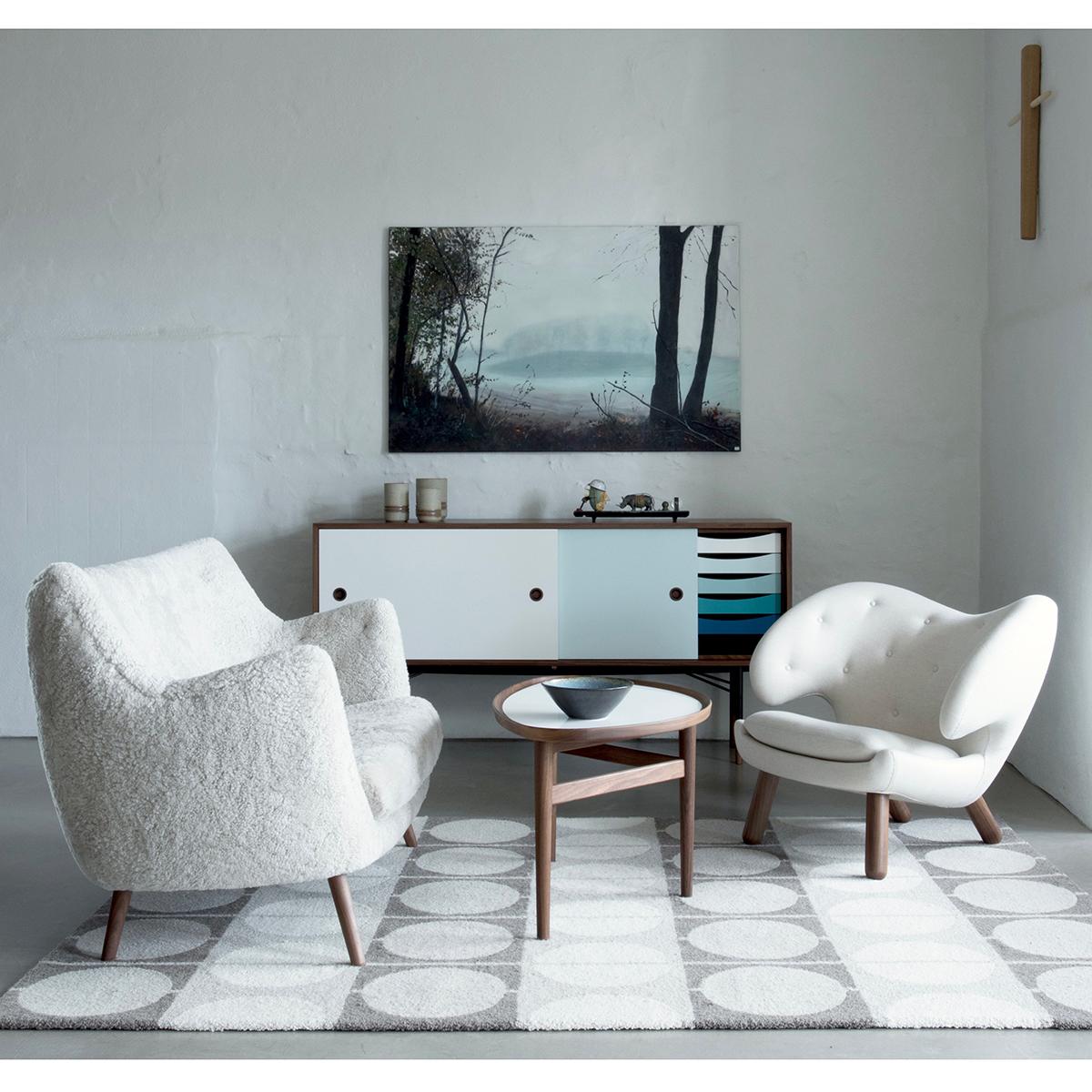 Finn Juhl Scandinavian Modern Eye Side Table, Wood and White High Gloss Laminate 4