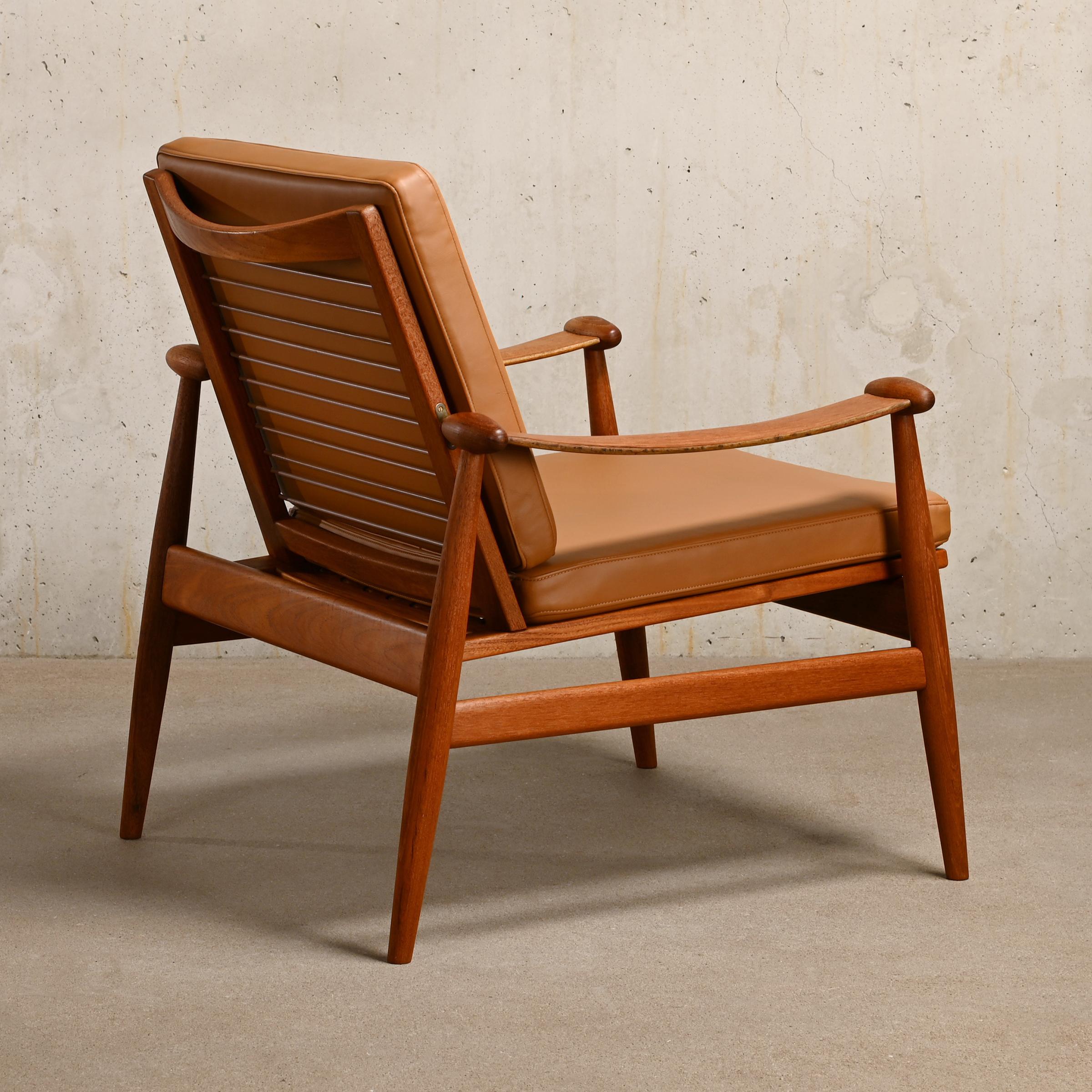 Danish Finn Juhl FD-133 Easy Chair in Teak and Cognac Leather for France & Daverkosen For Sale