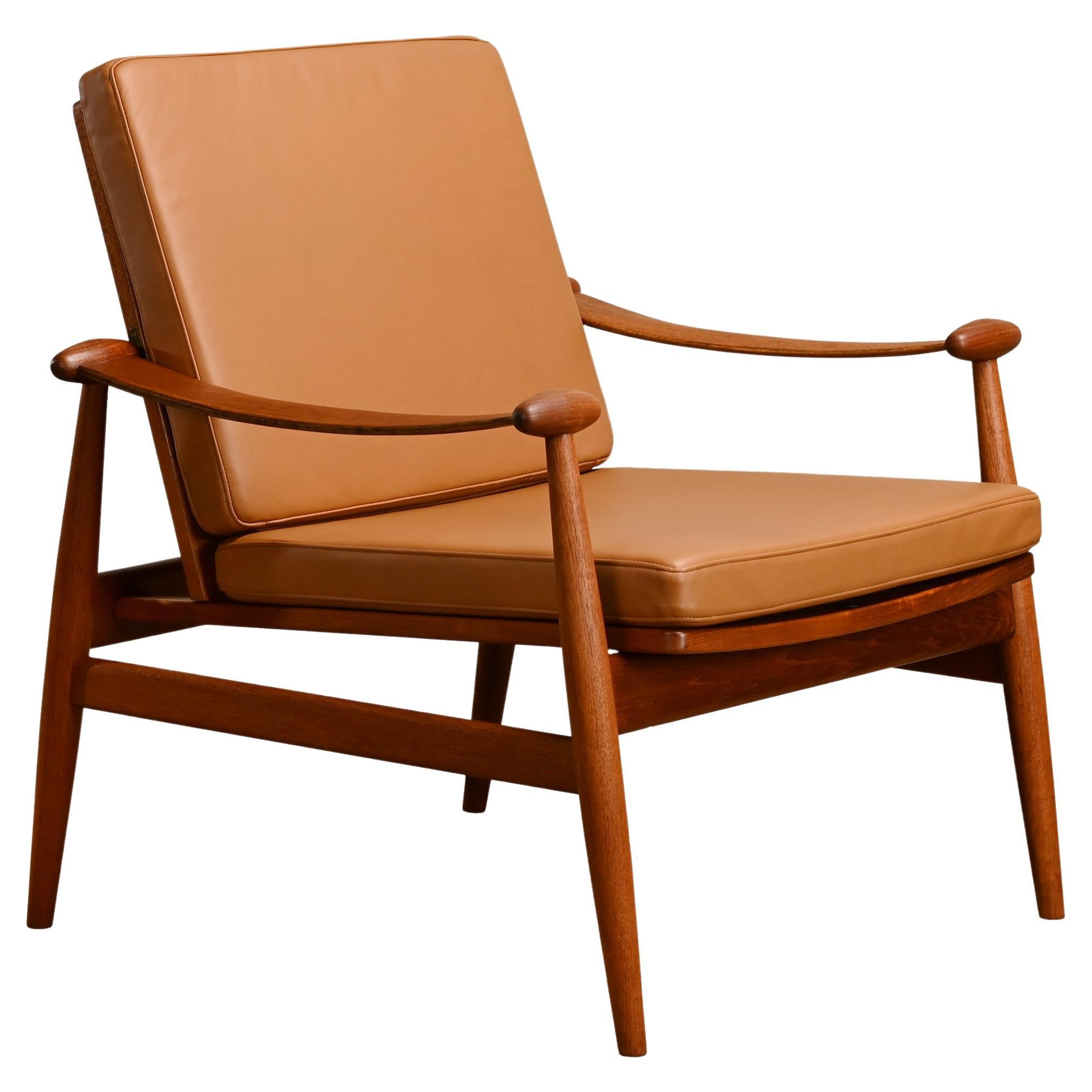 Finn Juhl FD-133 Easy Chair in Teak and Cognac Leather for France & Daverkosen