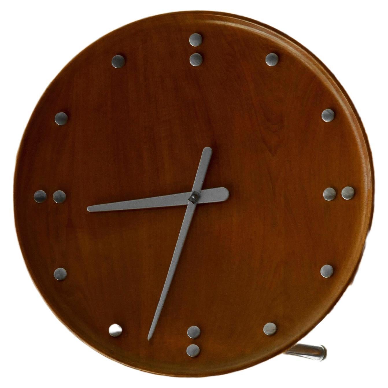 Mid-Century Modern Finn Juhl Fj Clock, Teak Aluminium, Architectmade, Denmark, Midcentury For Sale