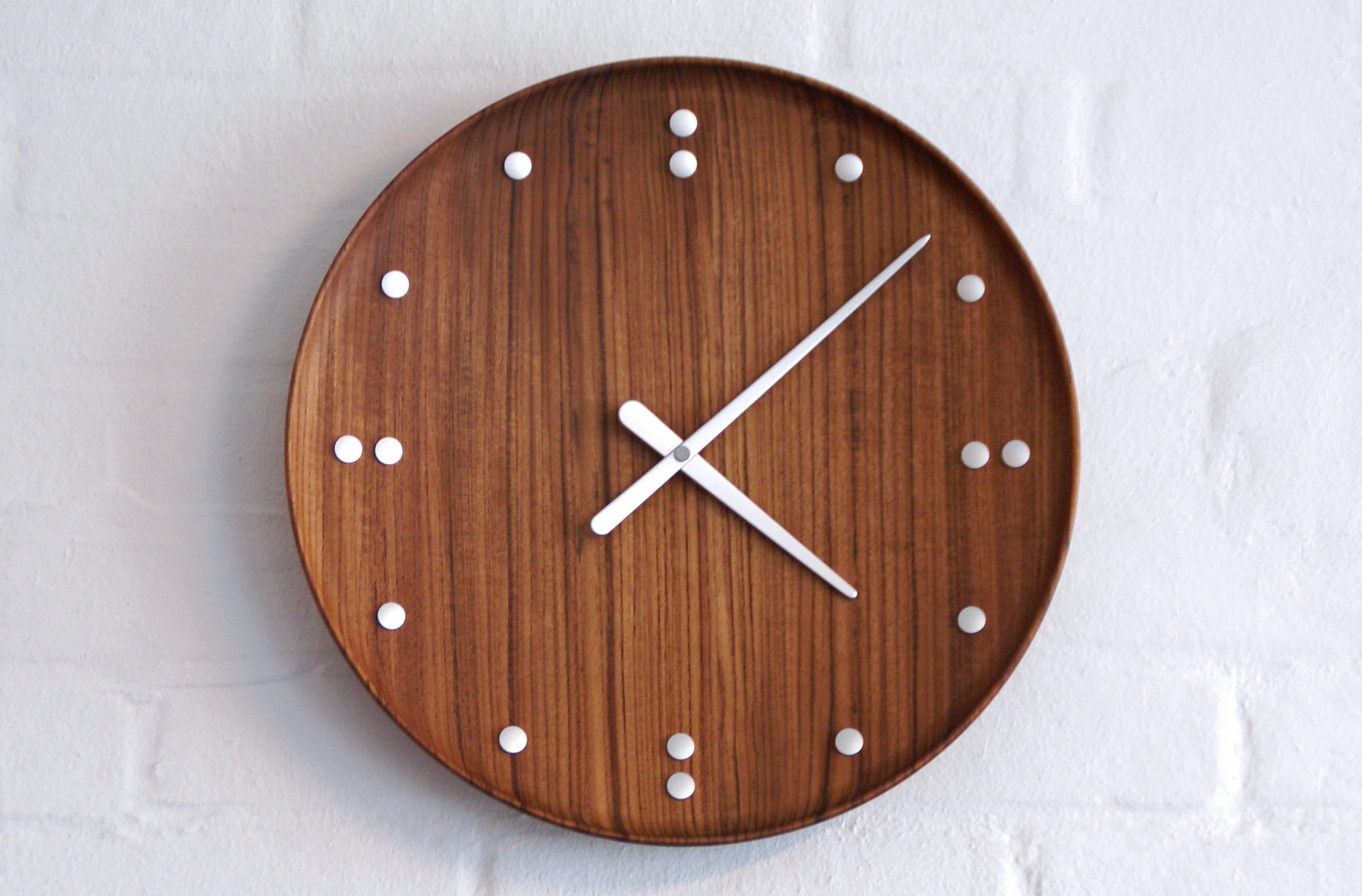 Danish Finn Juhl Fj Clock, Teak Aluminium, Architectmade, Denmark, Midcentury For Sale