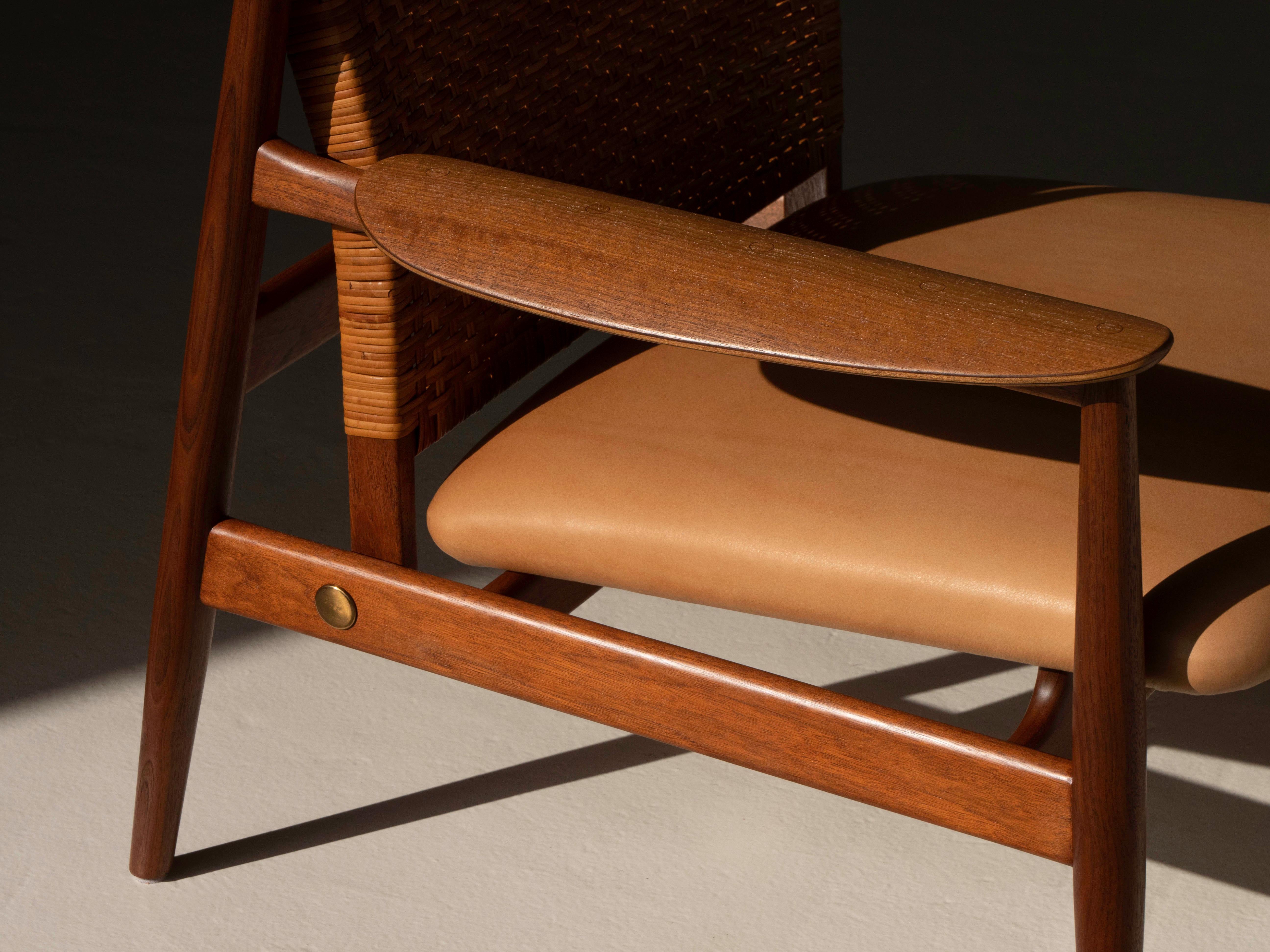 Finn Juhl FJ55 Cane Back Reclining Chair in Walnut for Baker Furniture, 1950's For Sale 7