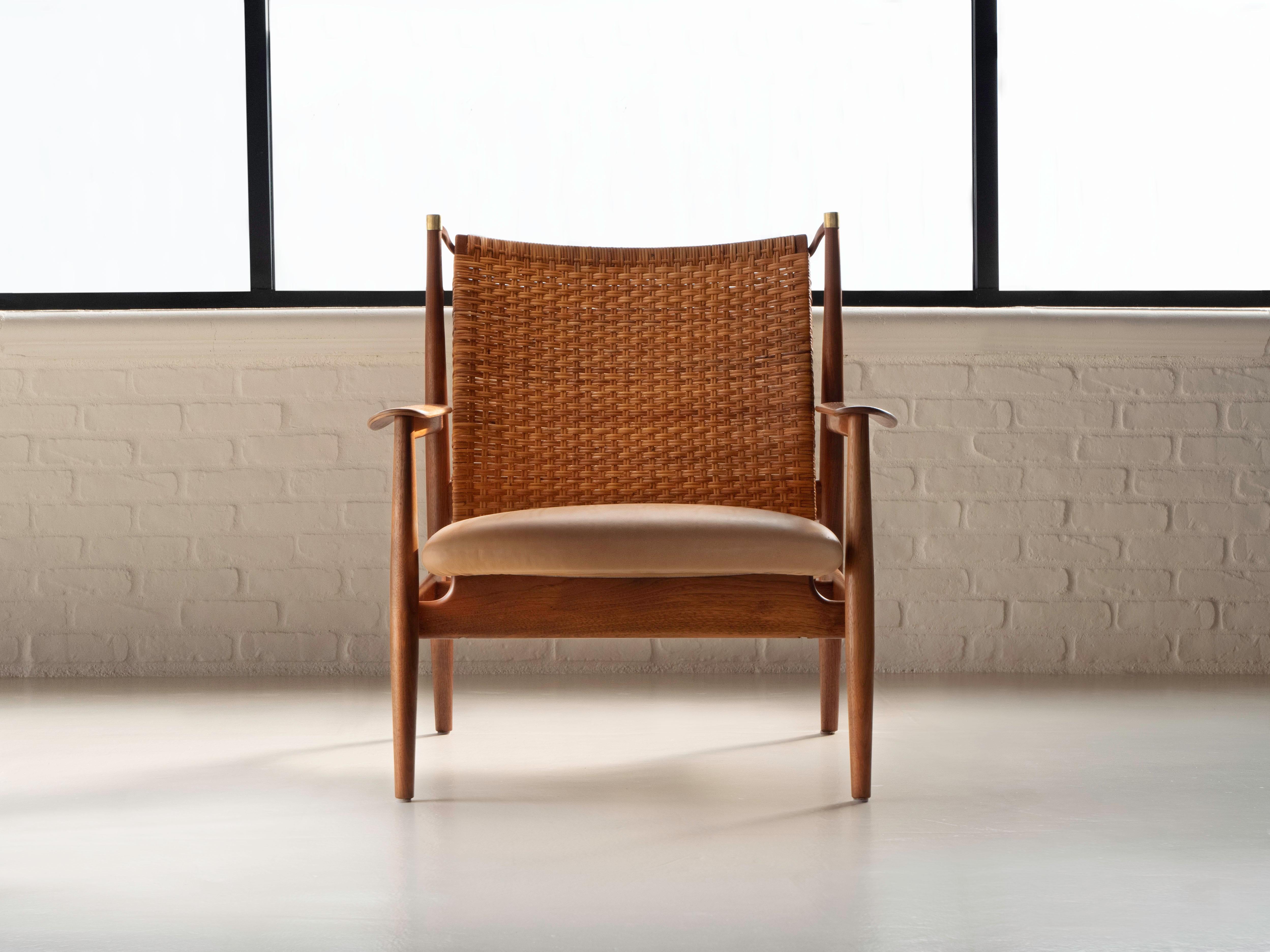 Finn Juhl FJ55 Cane Back Reclining Chair in Walnut for Baker Furniture, 1950's For Sale 2