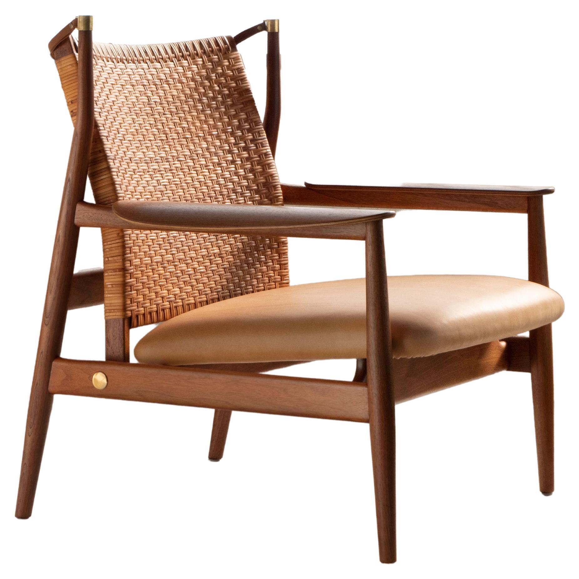 Finn Juhl FJ55 Cane Back Reclining Chair in Walnut for Baker Furniture, 1950's