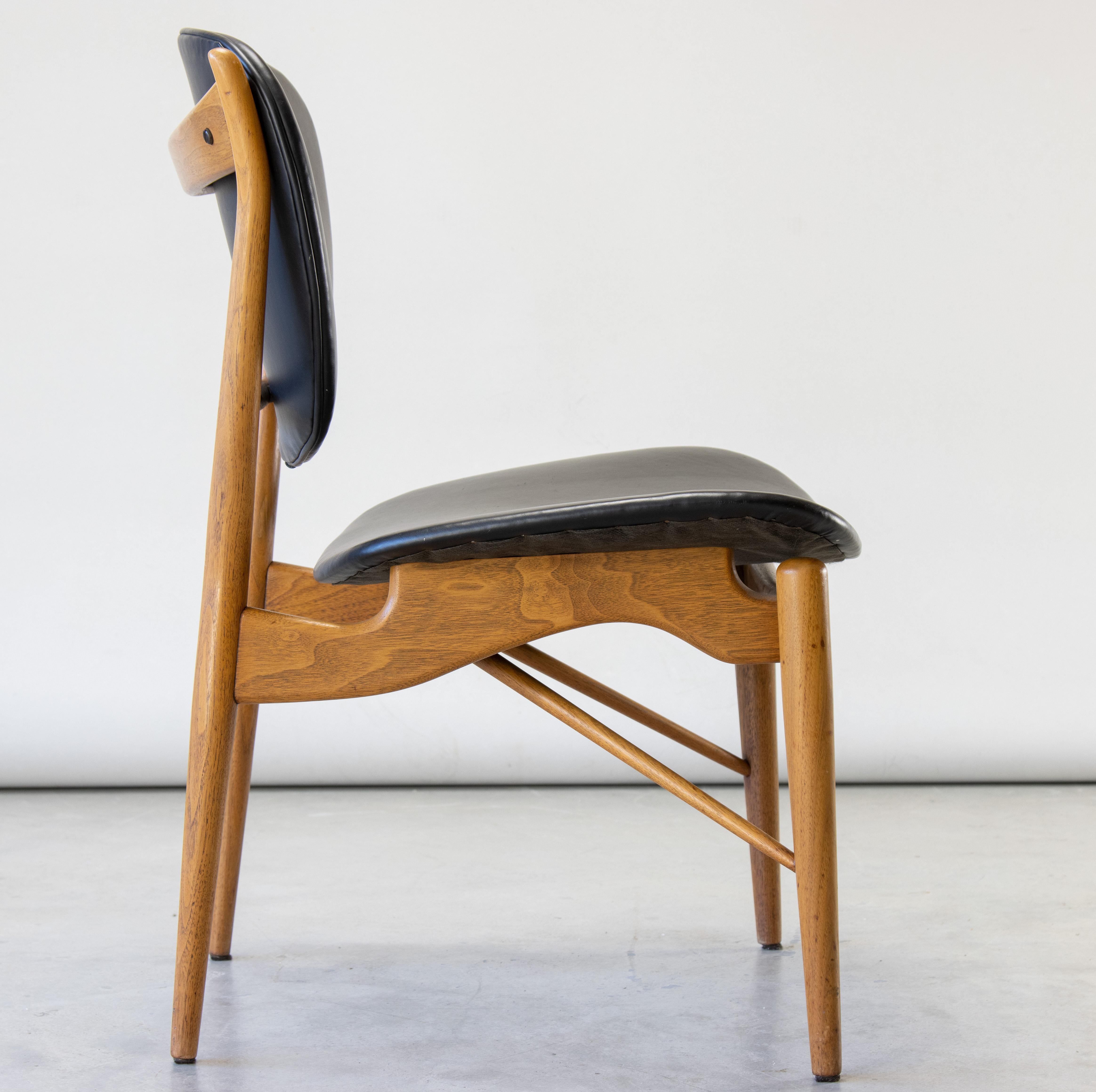 Faux Leather Finn Juhl for Baker 51 Chair Walnut and Vinyl danish mid century modern For Sale