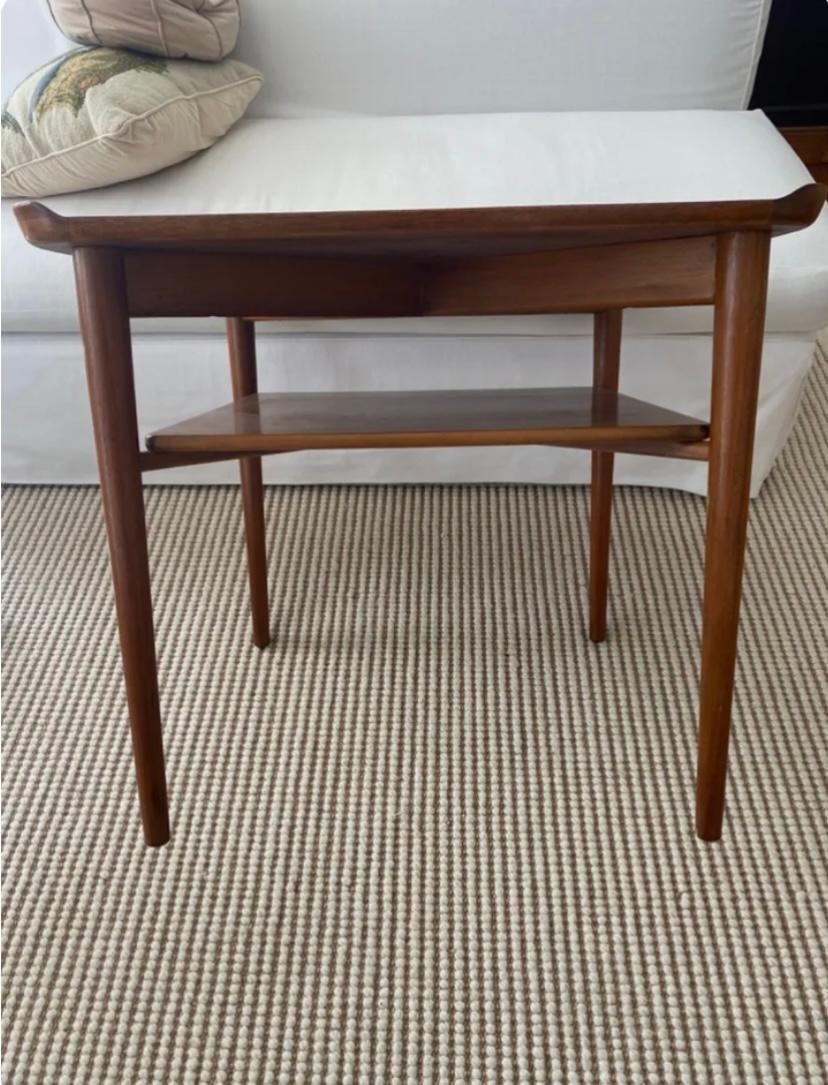 Mid-Century Modern Finn Juhl for Baker Furniture side table with shelf mid century teak walnut USA For Sale