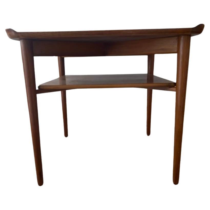 Finn Juhl for Baker Furniture side table with shelf mid century teak walnut USA For Sale