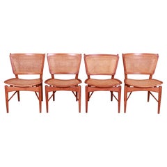 Vintage Finn Juhl for Baker Furniture Teak and Cane Dining Chairs, Set of Four