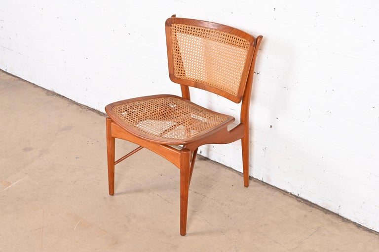 Finn Juhl for Baker Furniture Teak and Cane Side Chair, 1950s For Sale