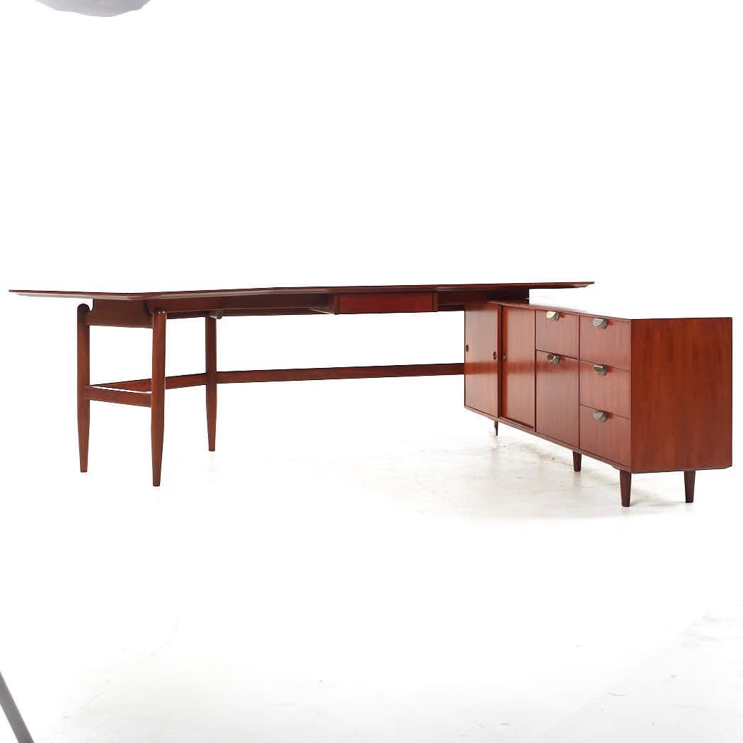Mid-Century Modern Finn Juhl for Baker Mid Century Walnut Desk with Return For Sale