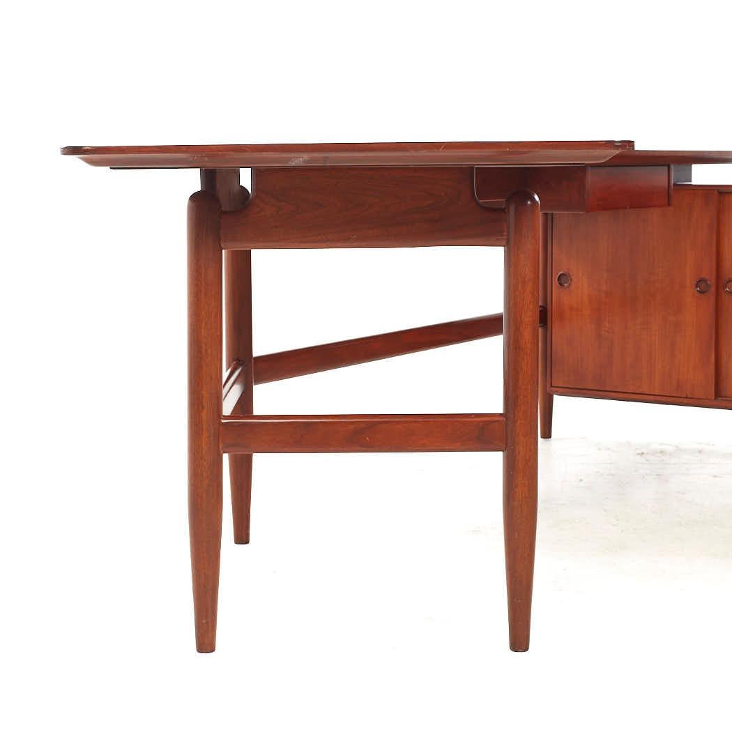 American Finn Juhl for Baker Mid Century Walnut Desk with Return For Sale