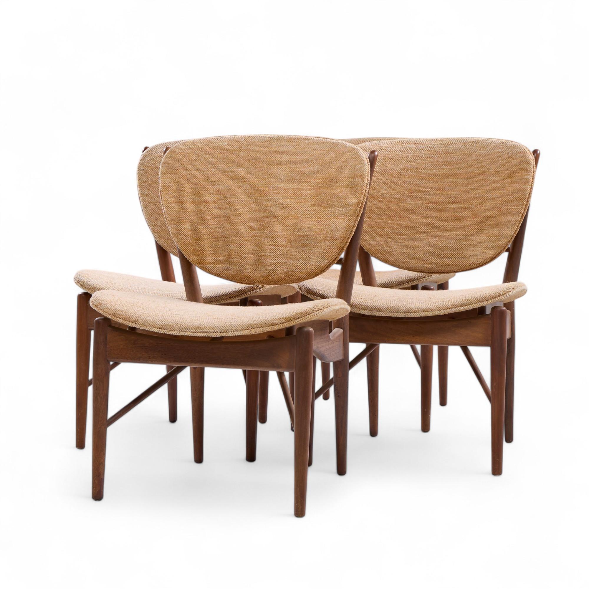 Mid-Century Modern Finn Juhl for Baker Model 51 Mid Century Walnut Dining Chairs - Set of 4 For Sale