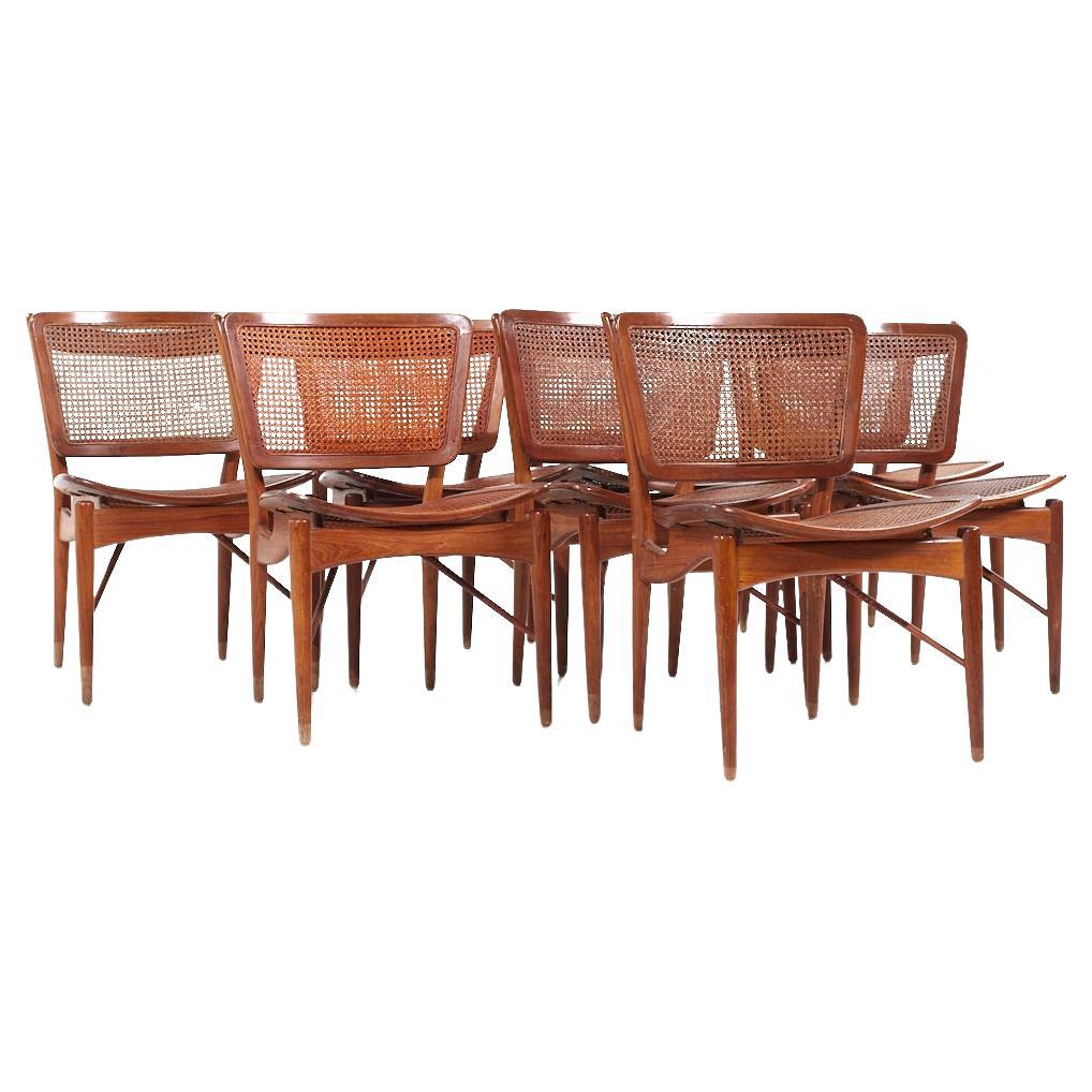 Finn Juhl for Baker Model NV 51/403 Teak and Cane Dining Chairs - Set of 8 For Sale